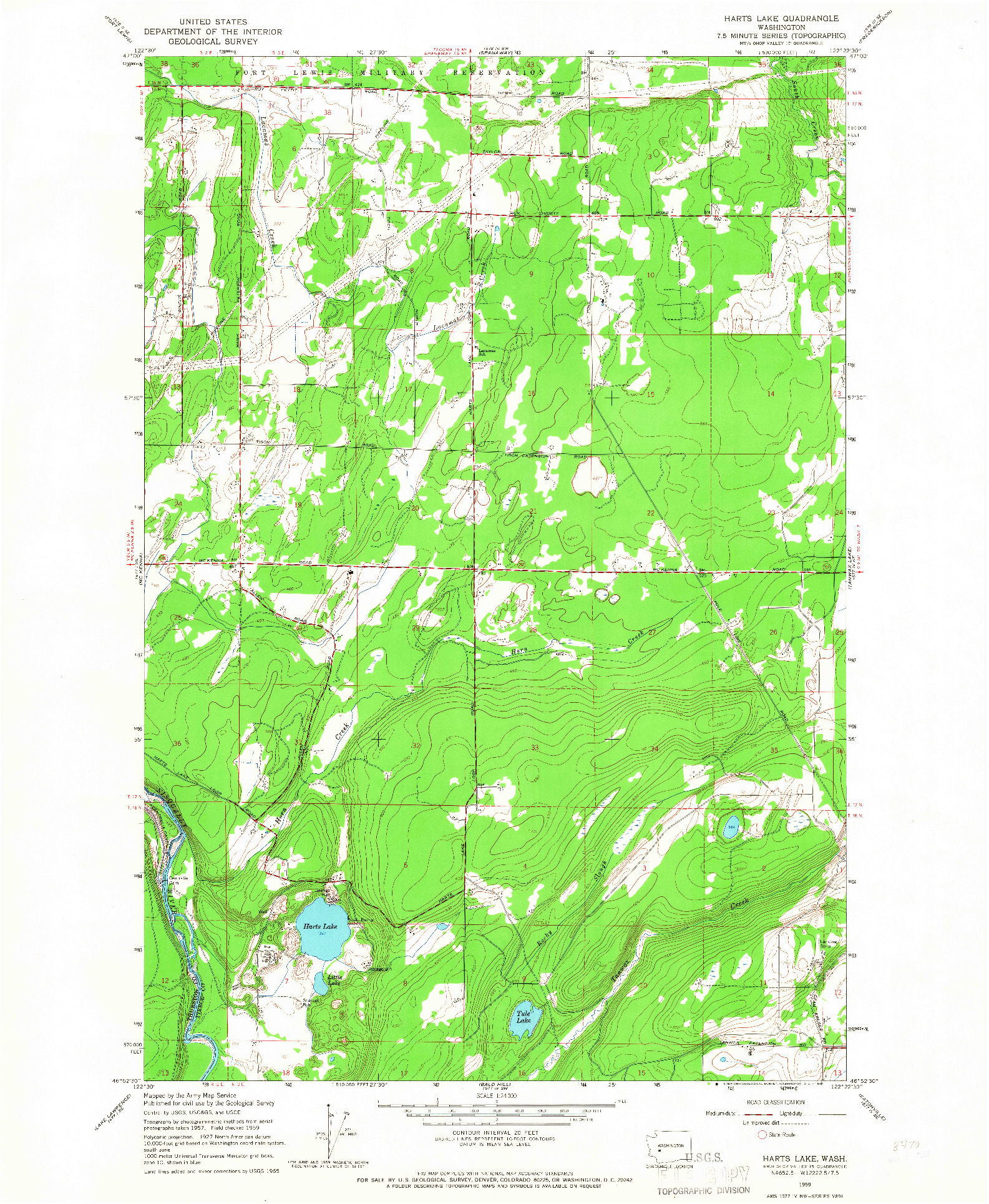 USGS 1:24000-SCALE QUADRANGLE FOR HARTS LAKE, WA 1959