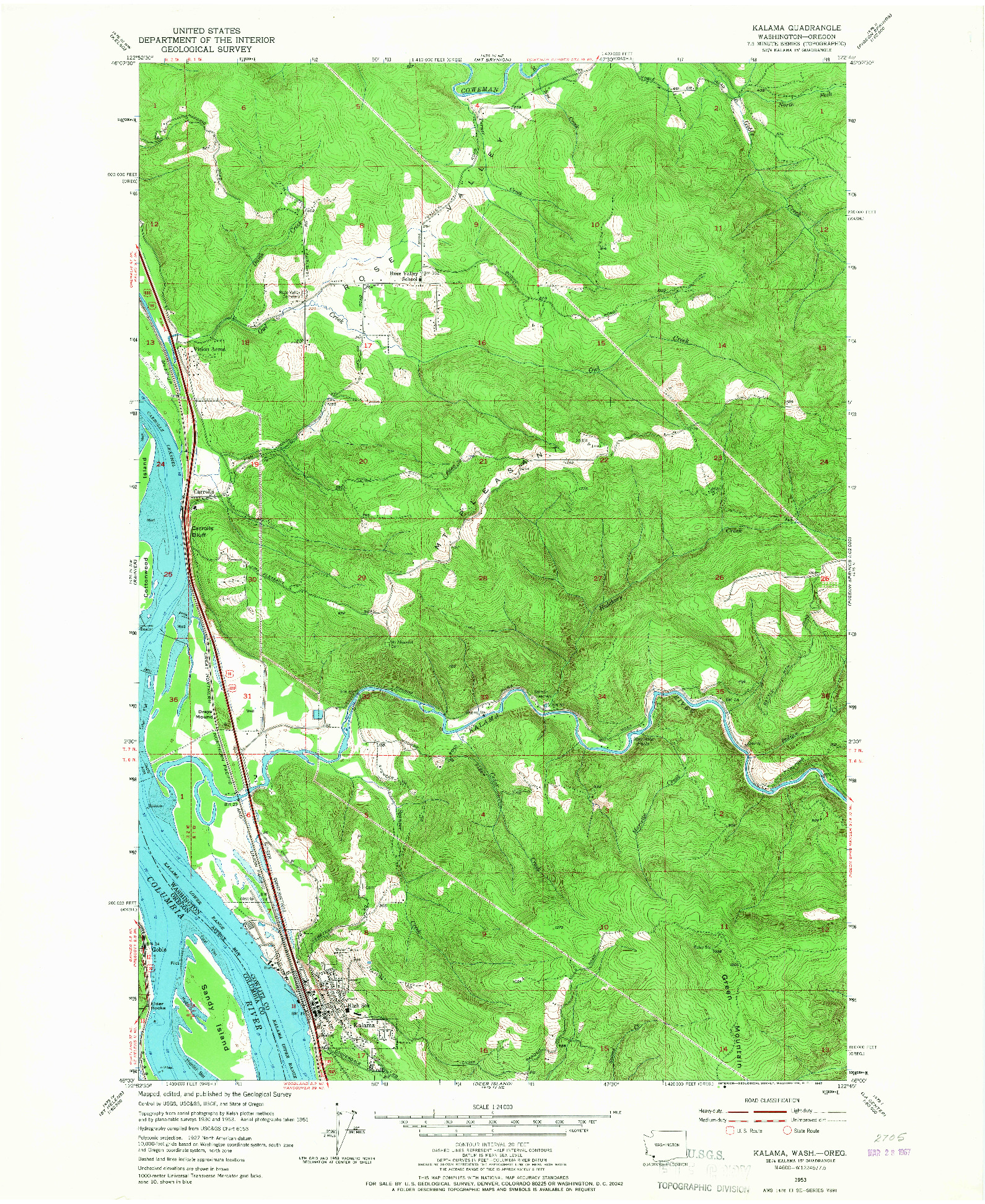 USGS 1:24000-SCALE QUADRANGLE FOR KALAMA, WA 1953