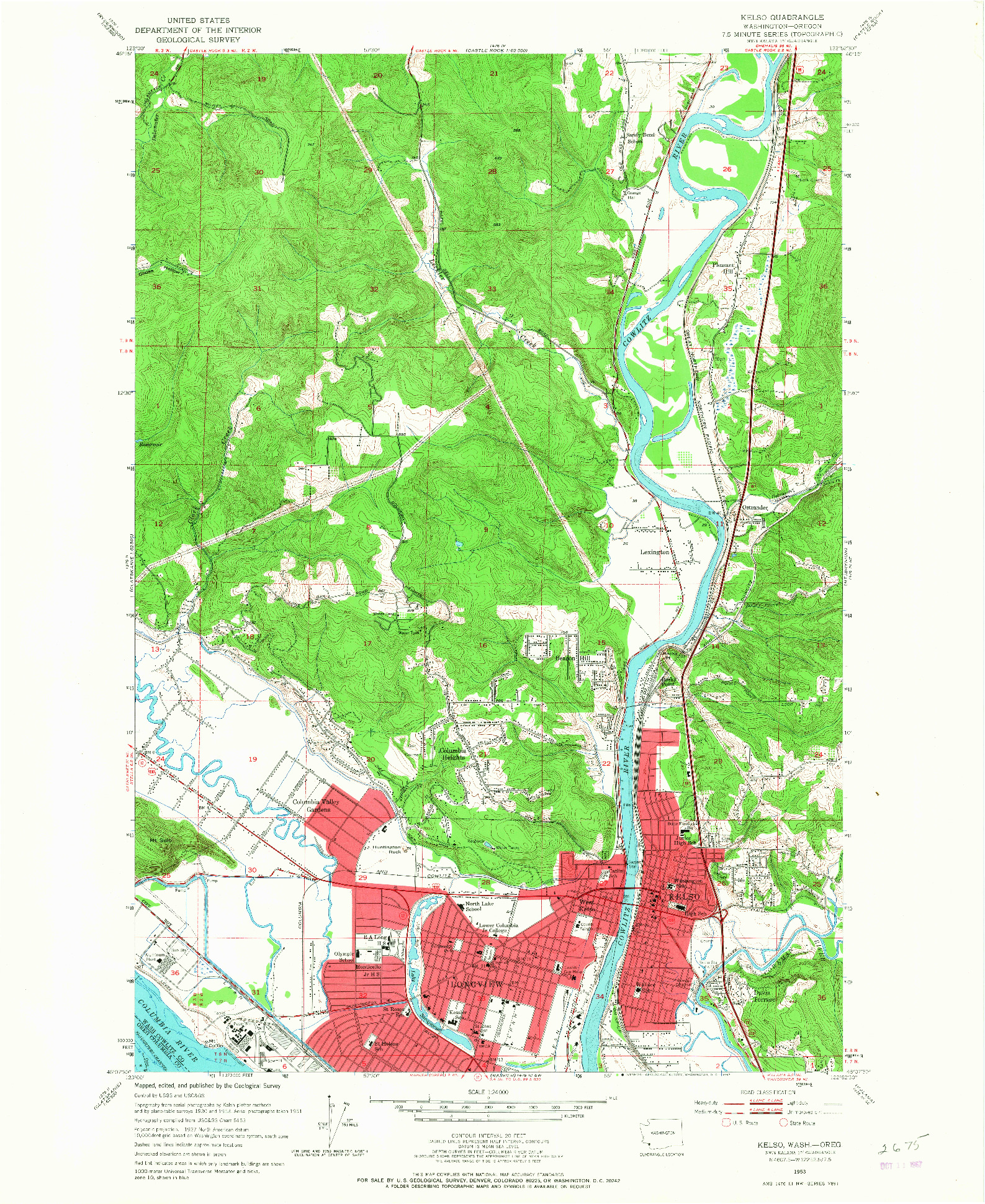 USGS 1:24000-SCALE QUADRANGLE FOR KELSO, WA 1953