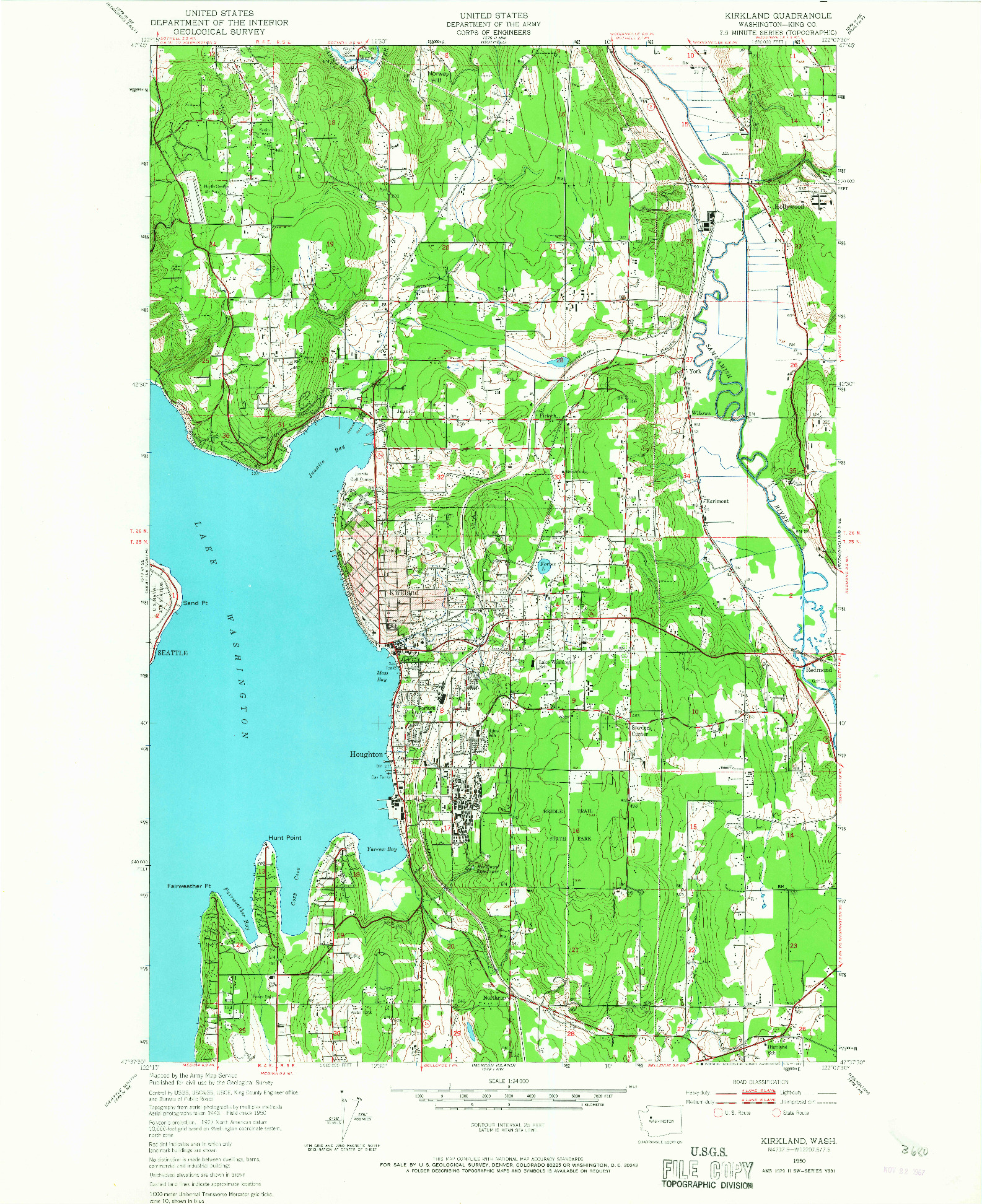 USGS 1:24000-SCALE QUADRANGLE FOR KIRKLAND, WA 1950