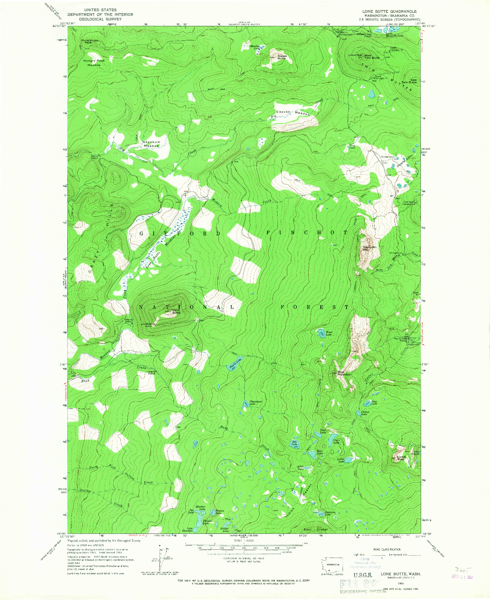 USGS 1:24000-SCALE QUADRANGLE FOR LONE BUTTE, WA 1965