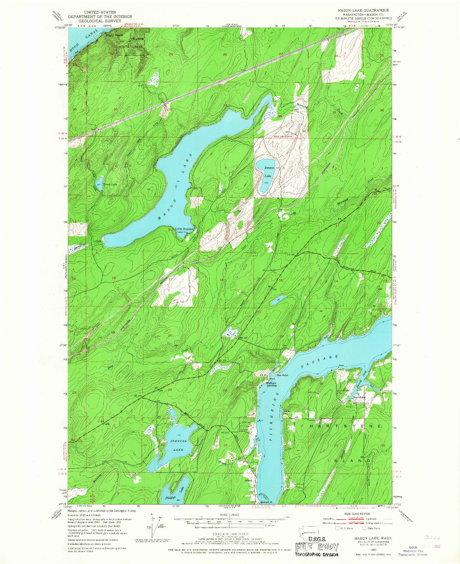 USGS 1:24000-SCALE QUADRANGLE FOR MASON LAKE, WA 1953