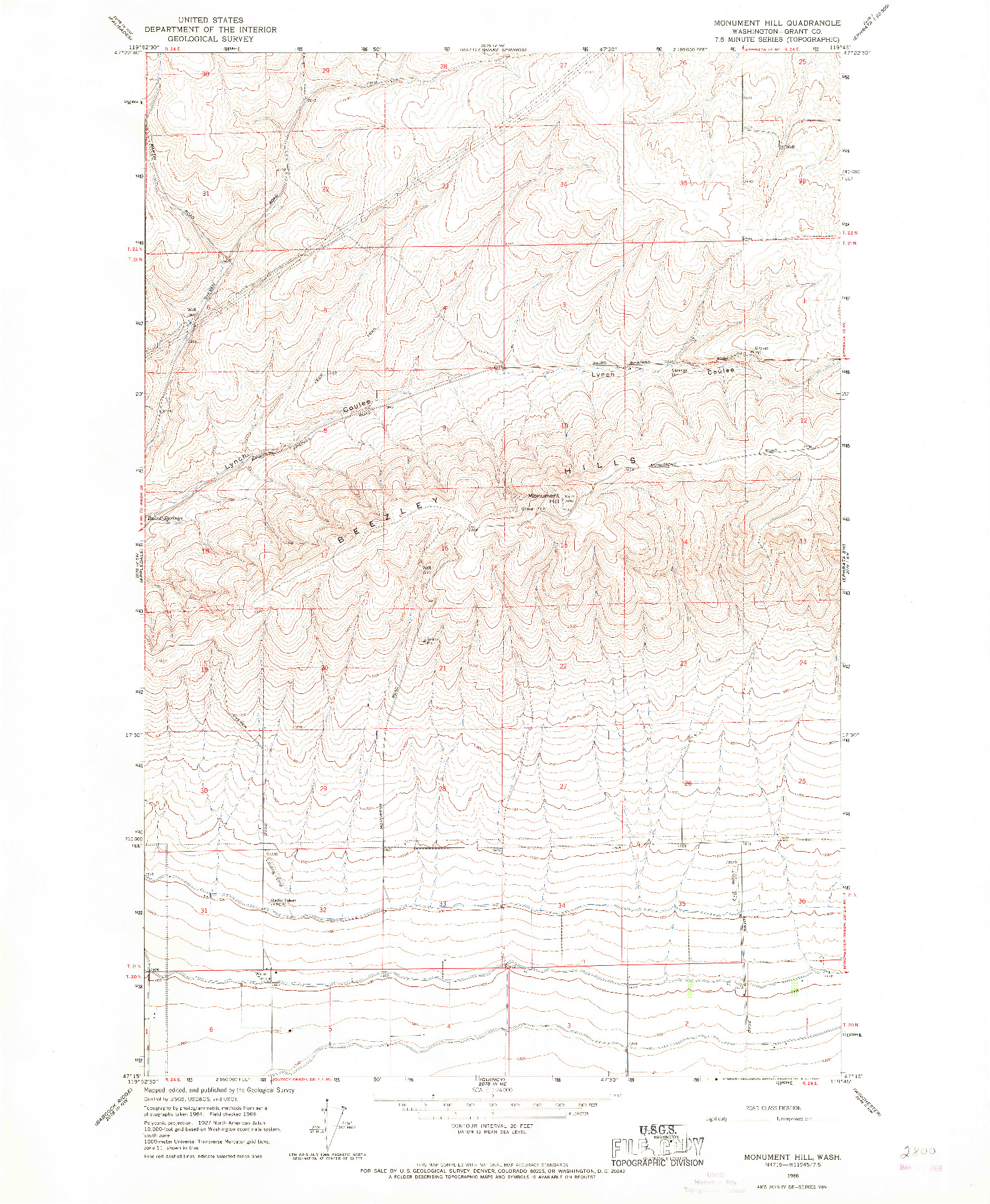 USGS 1:24000-SCALE QUADRANGLE FOR MONUMENT HILL, WA 1966