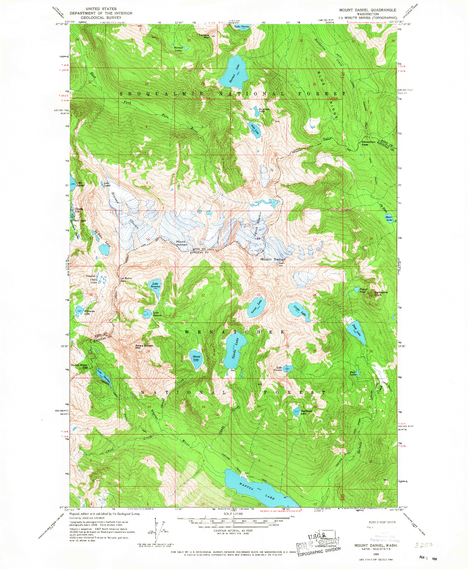 USGS 1:24000-SCALE QUADRANGLE FOR MOUNT DANIEL, WA 1965