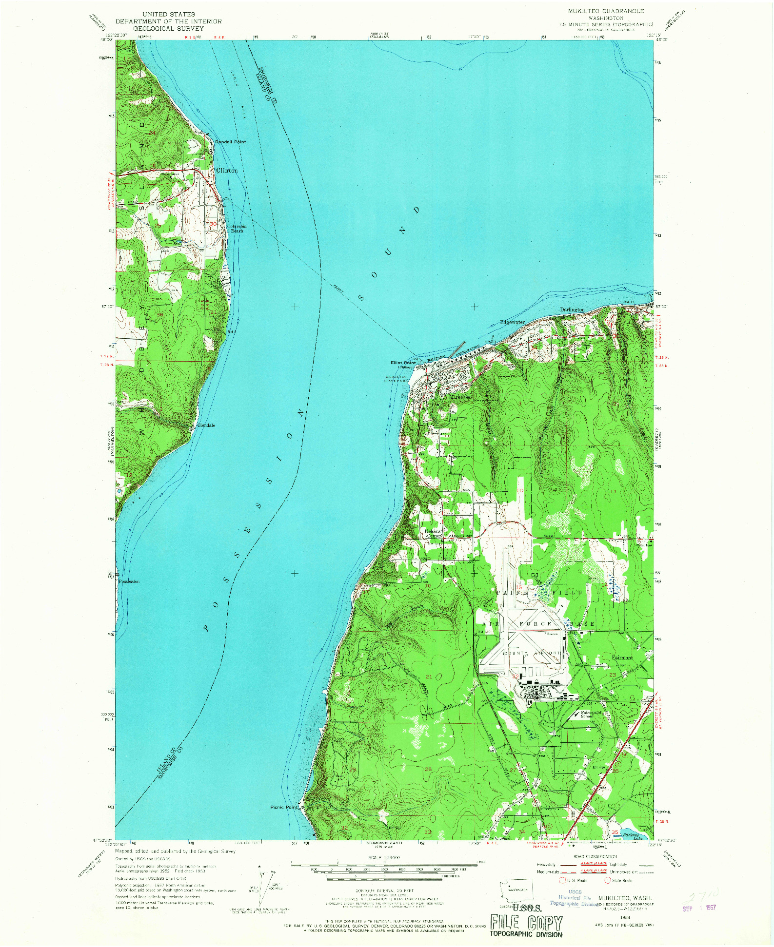 USGS 1:24000-SCALE QUADRANGLE FOR MUKILTEO, WA 1953