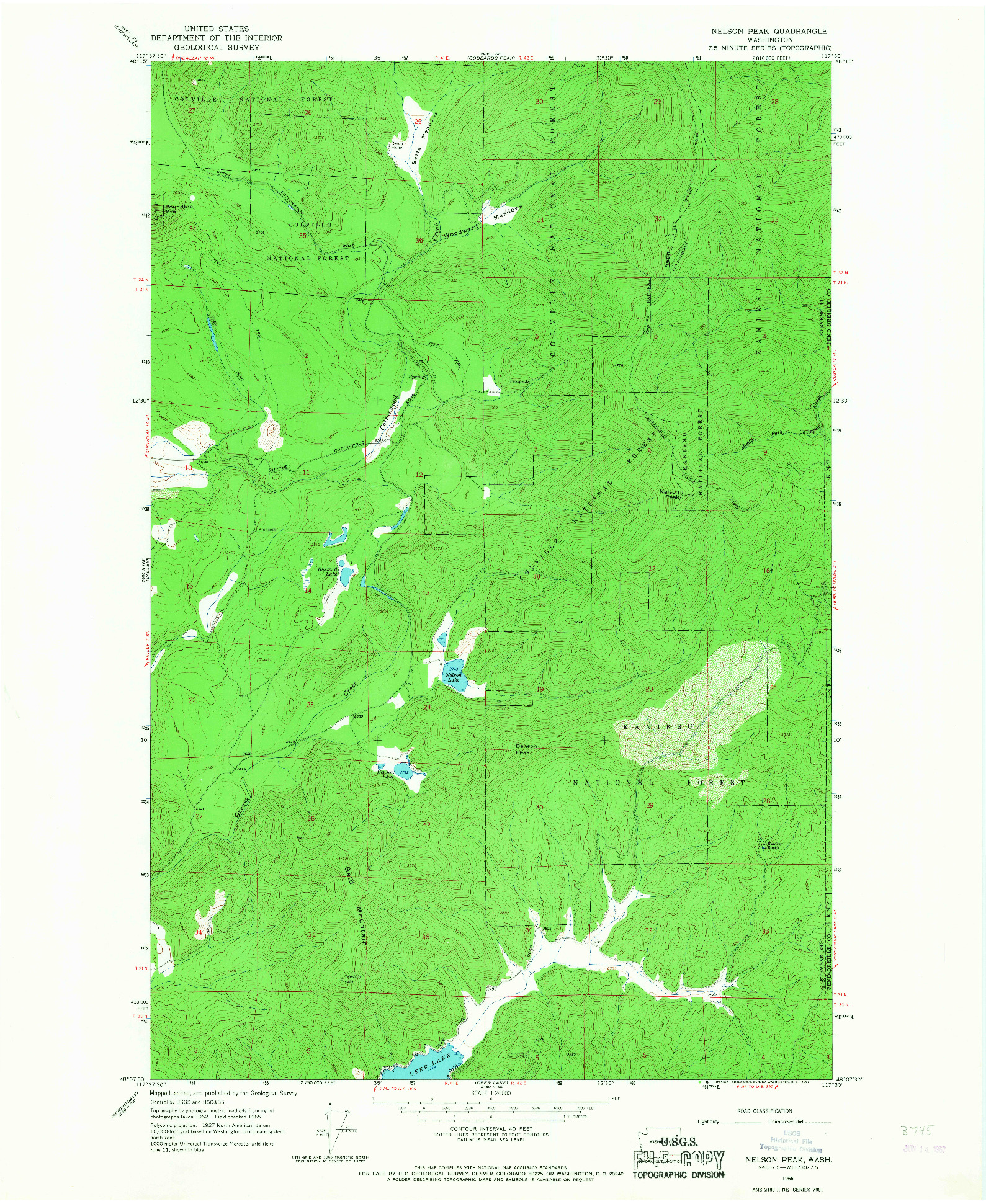 USGS 1:24000-SCALE QUADRANGLE FOR NELSON PEAK, WA 1965