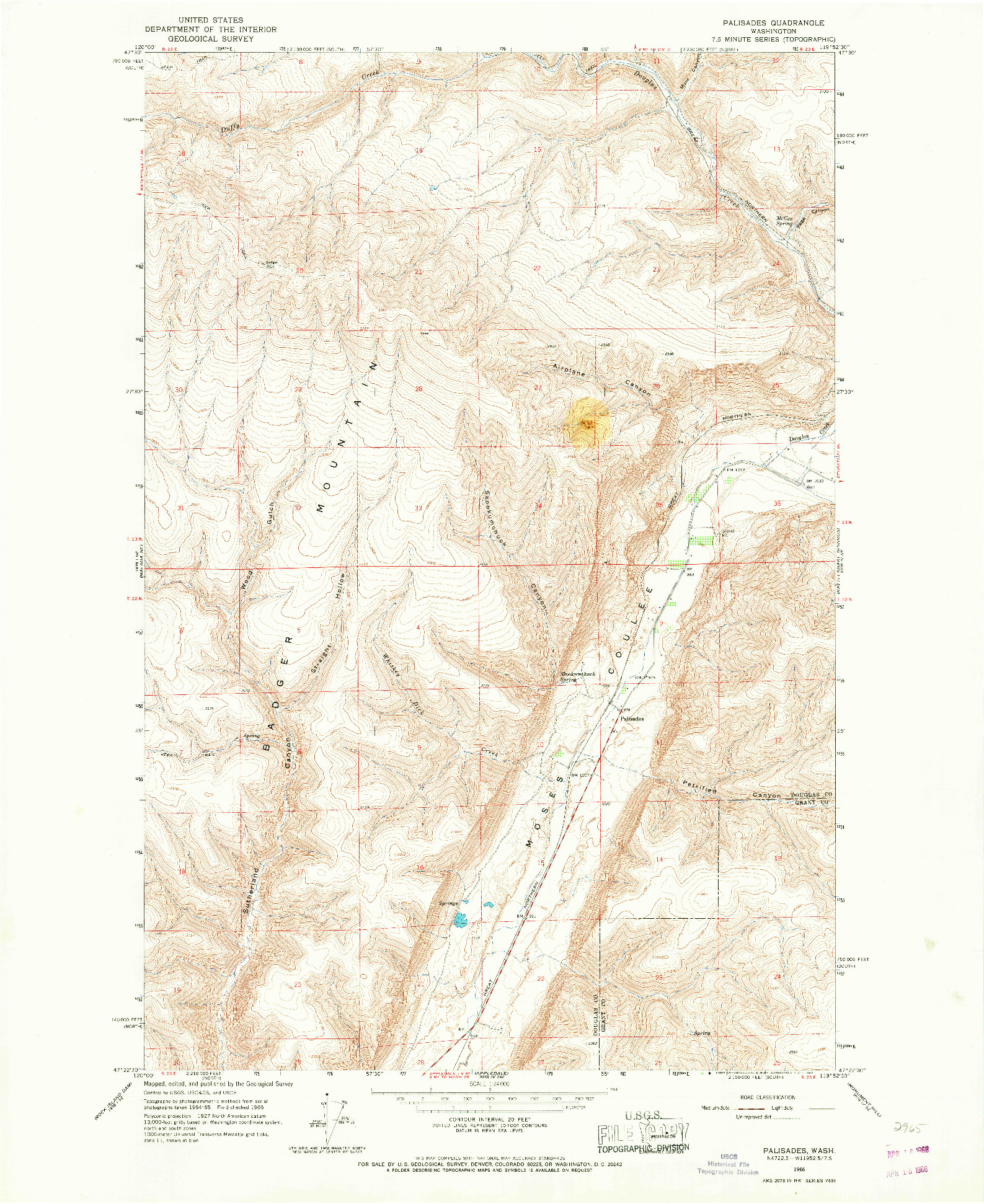 USGS 1:24000-SCALE QUADRANGLE FOR PALISADES, WA 1966