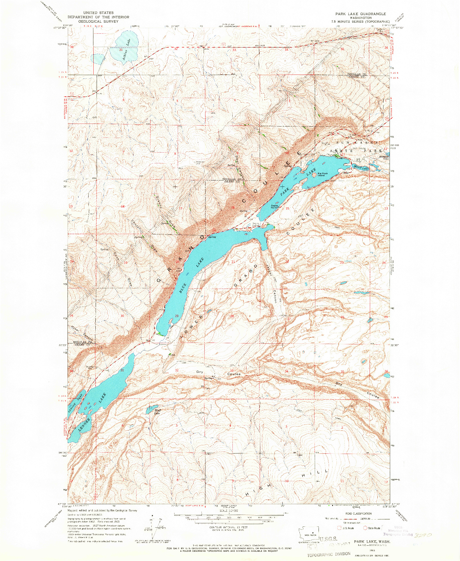 USGS 1:24000-SCALE QUADRANGLE FOR PARK LAKE, WA 1965
