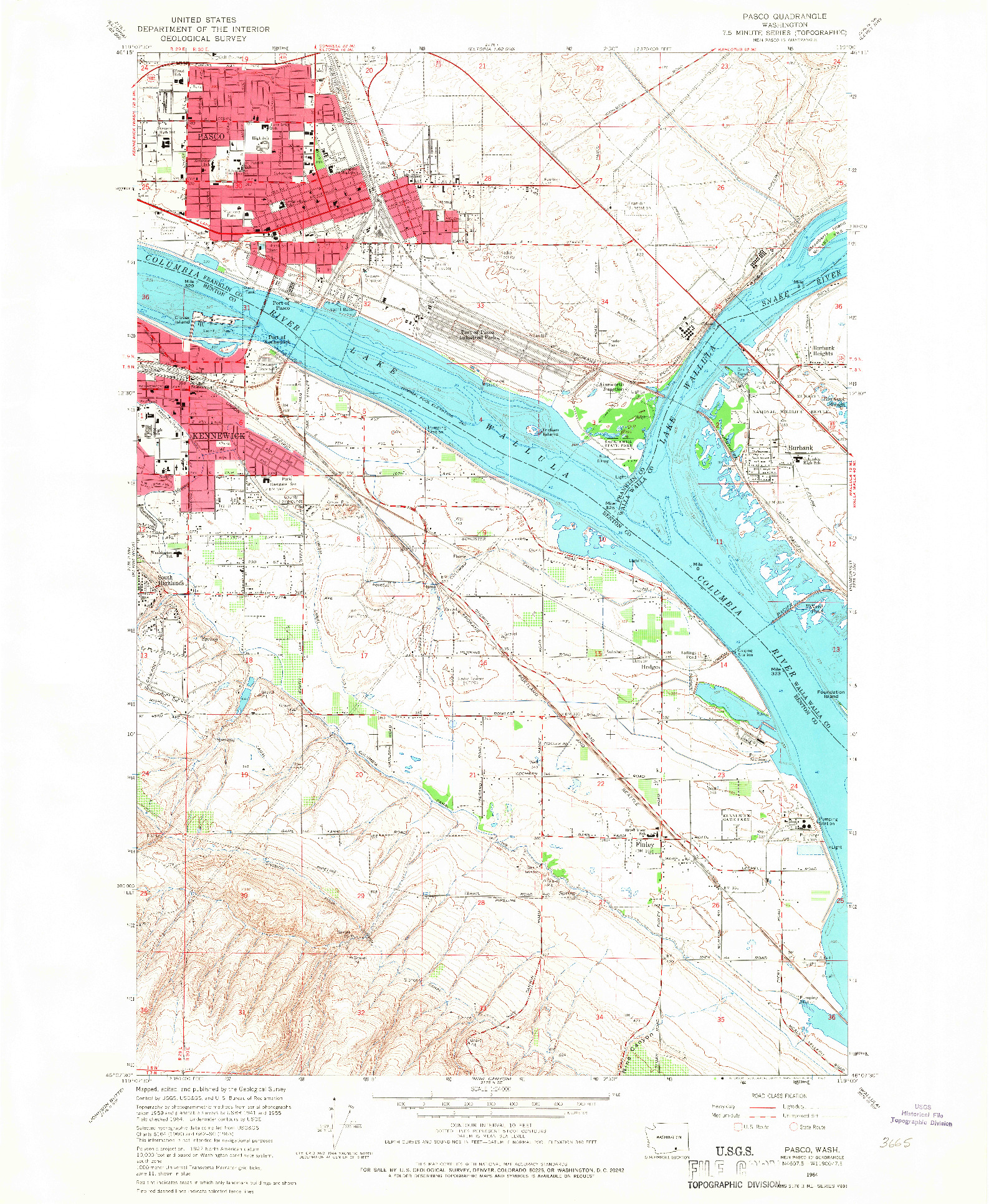 USGS 1:24000-SCALE QUADRANGLE FOR PASCO, WA 1964