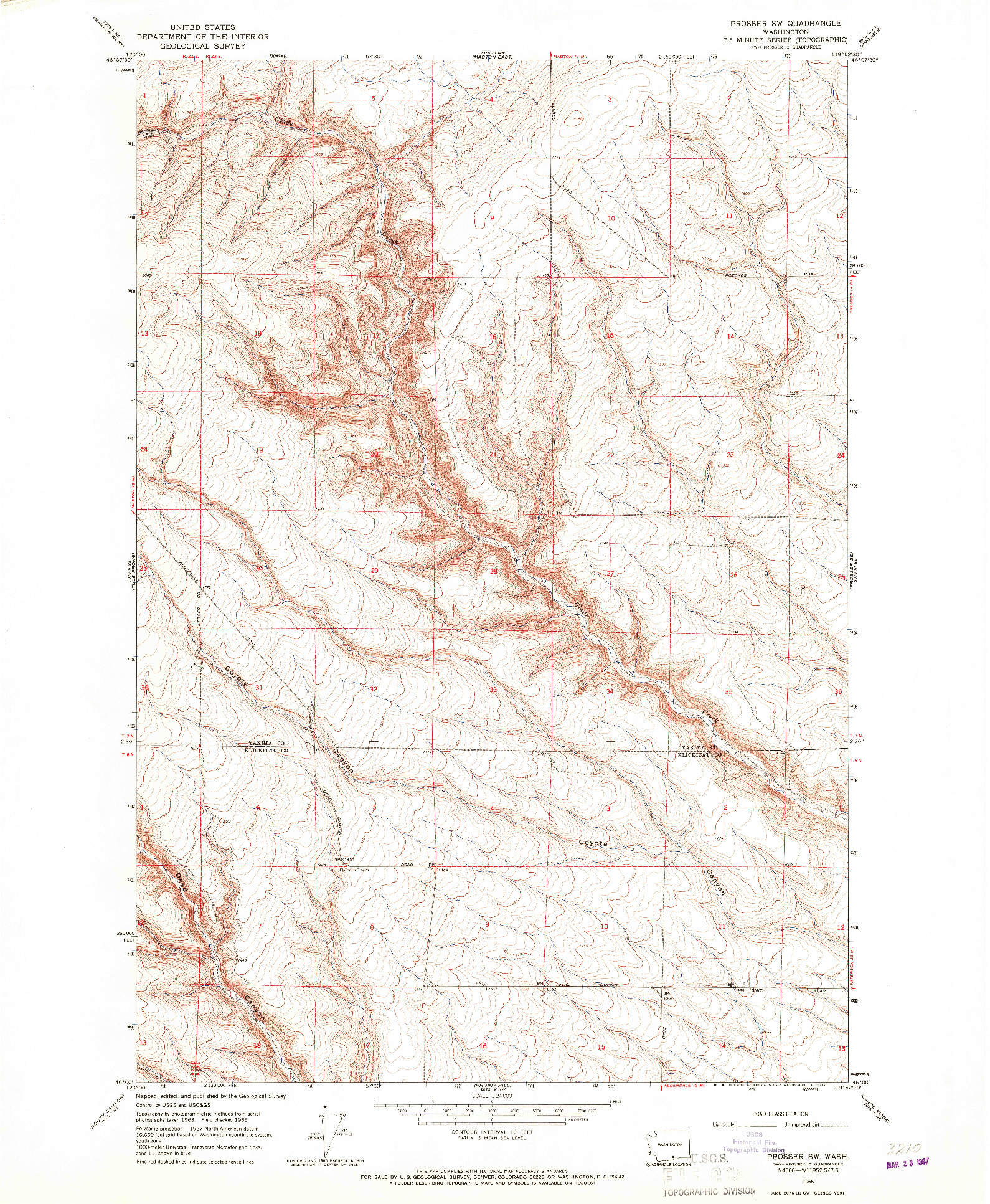 USGS 1:24000-SCALE QUADRANGLE FOR PROSSER SW, WA 1965