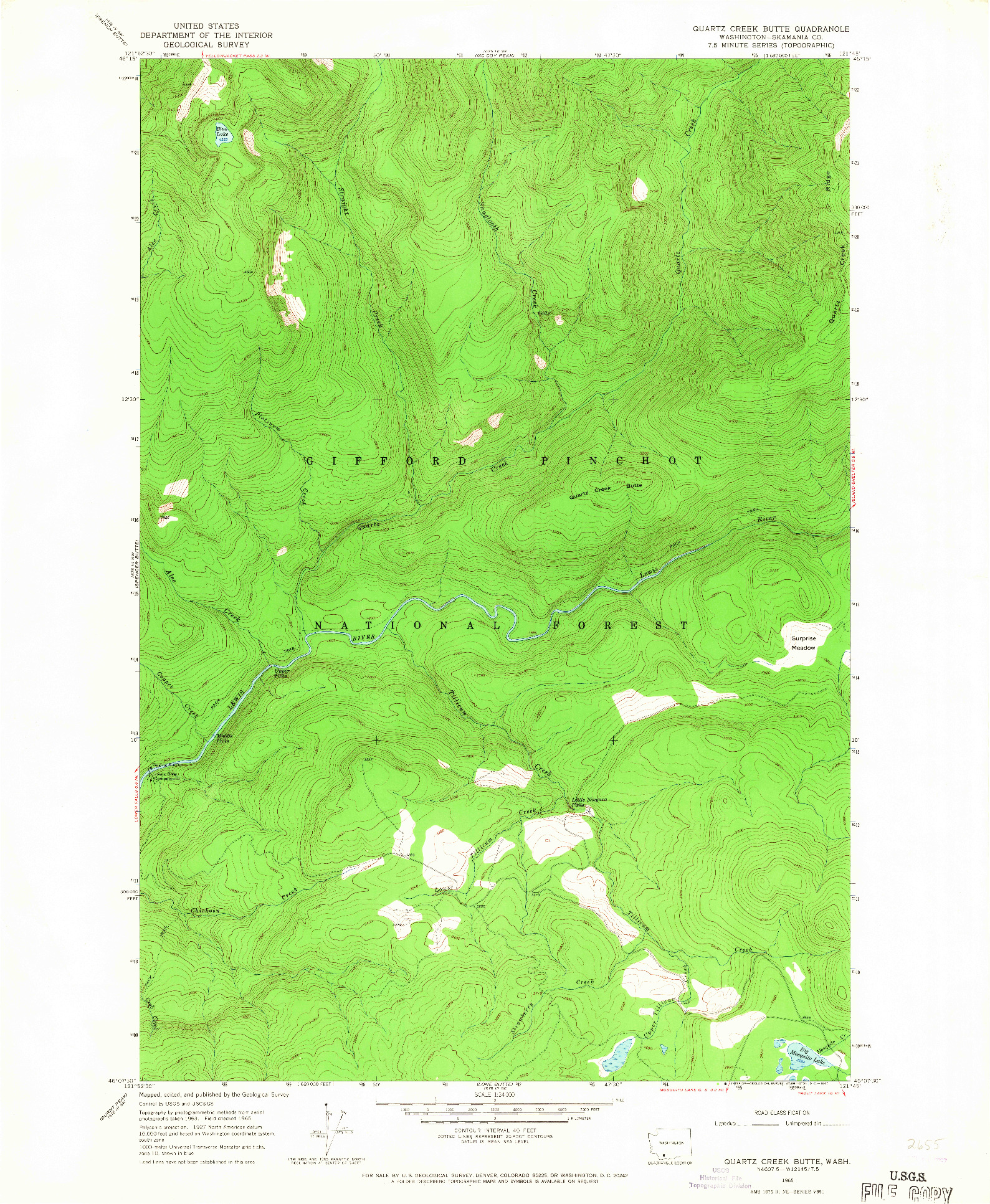 USGS 1:24000-SCALE QUADRANGLE FOR QUARTZ CREEK BUTTE, WA 1965