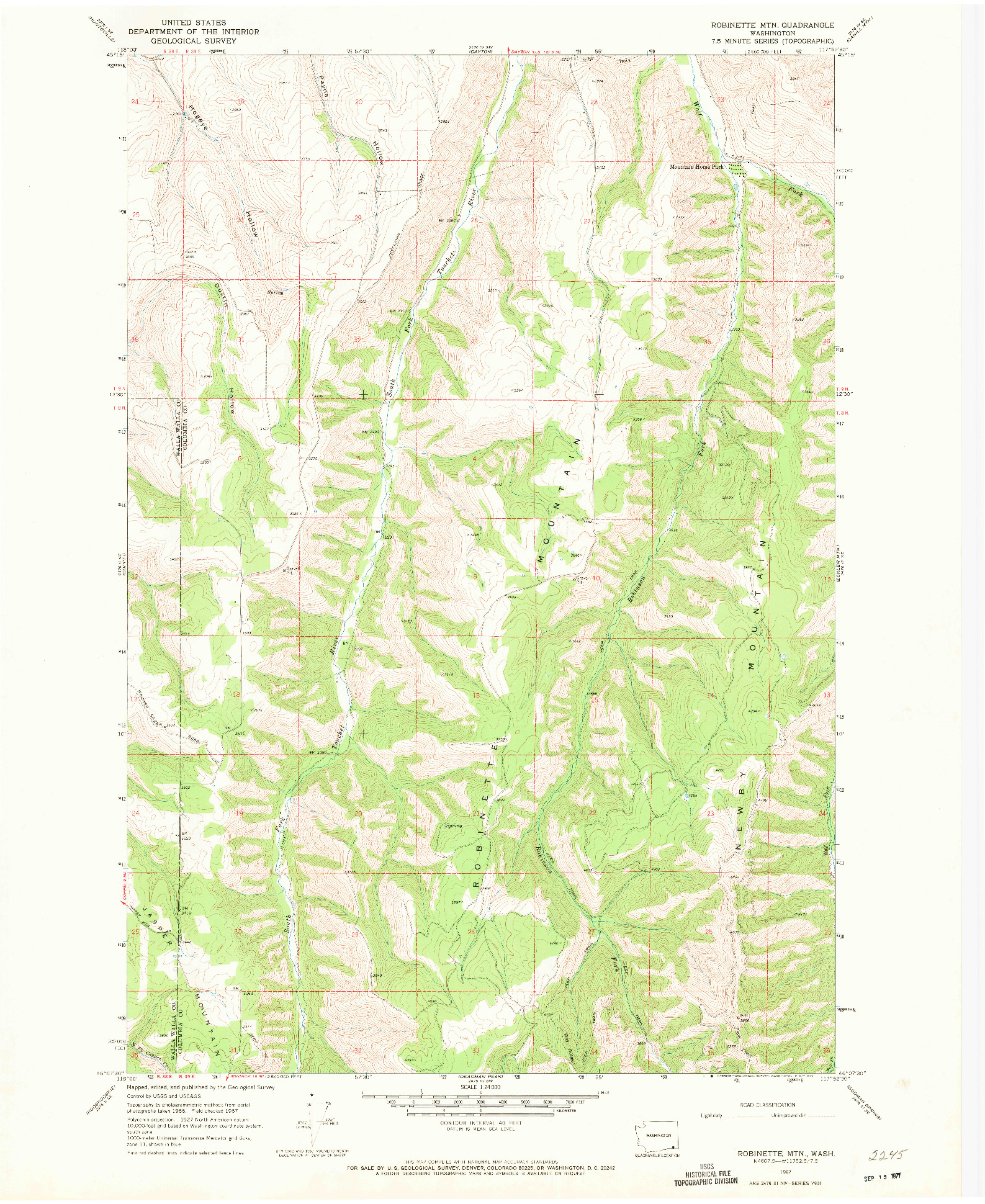 USGS 1:24000-SCALE QUADRANGLE FOR ROBINETTE MTN., WA 1967