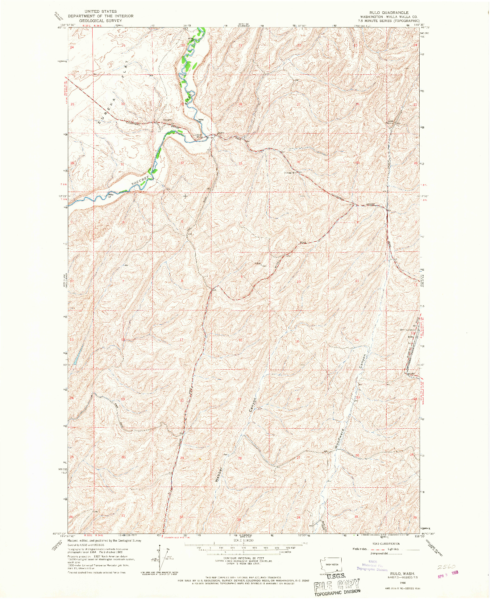 USGS 1:24000-SCALE QUADRANGLE FOR RULO, WA 1966