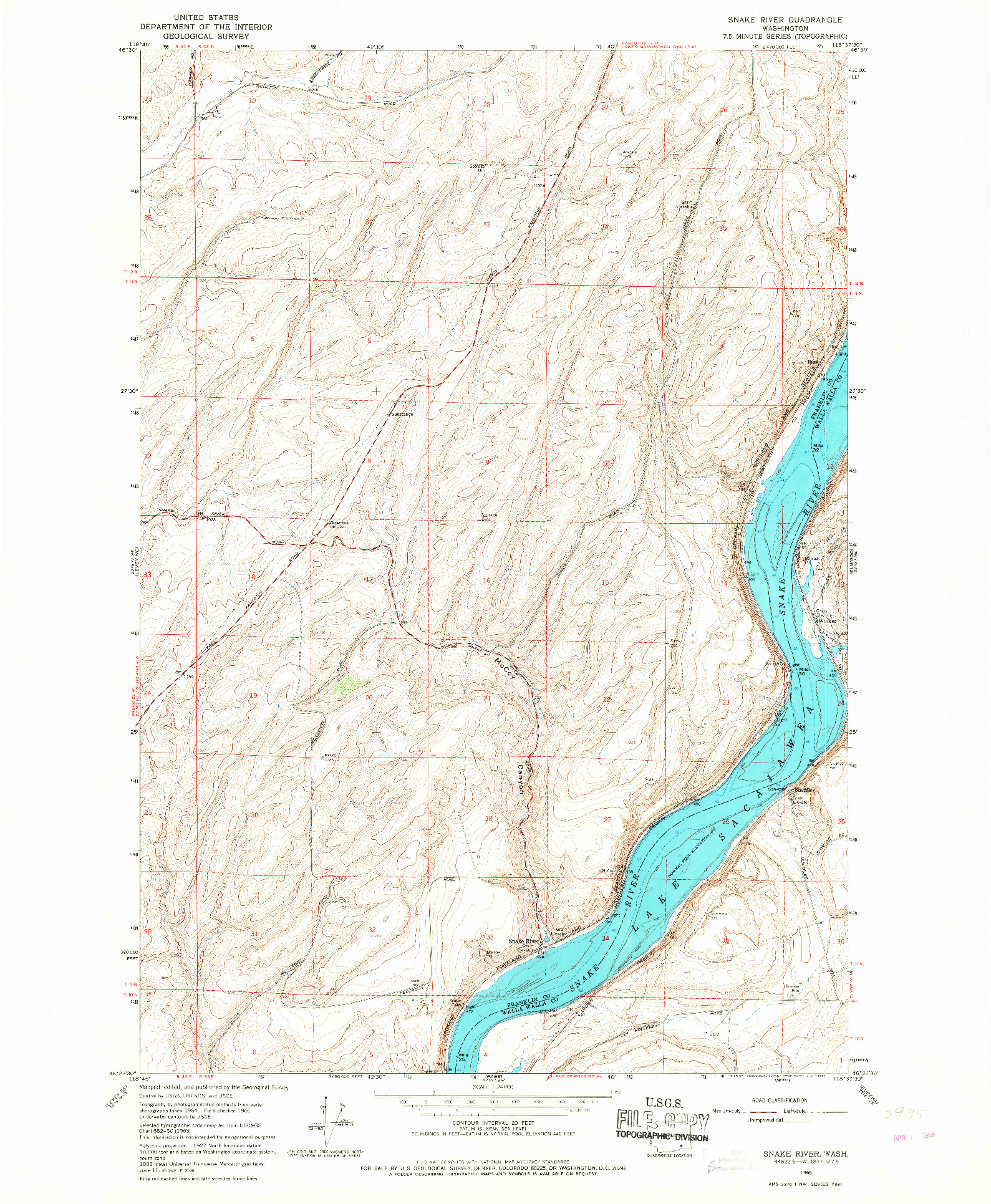 USGS 1:24000-SCALE QUADRANGLE FOR SNAKE RIVER, WA 1966