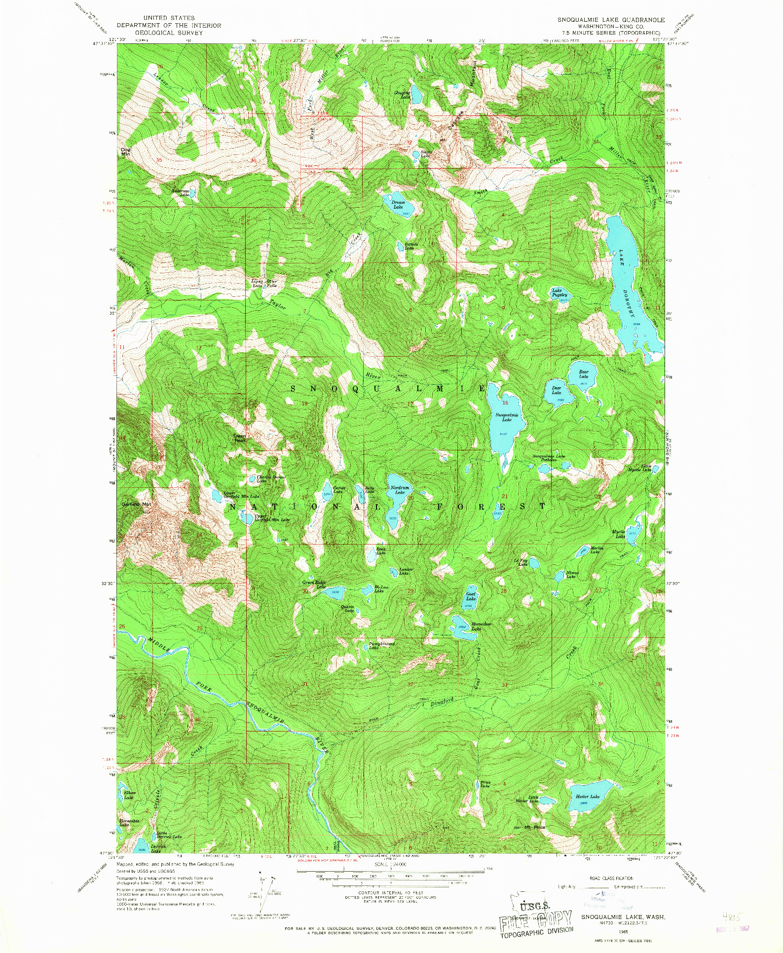 USGS 1:24000-SCALE QUADRANGLE FOR SNOQUALMIE LAKE, WA 1965