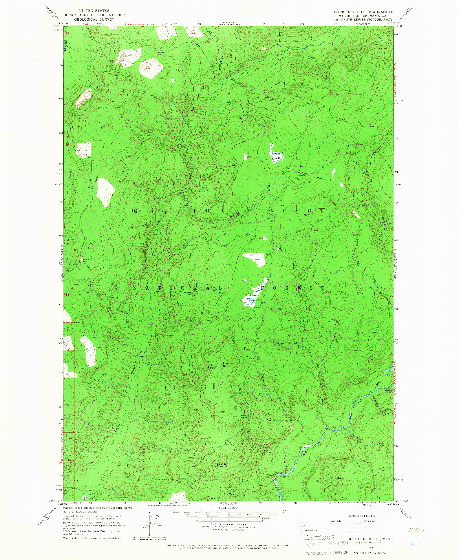 USGS 1:24000-SCALE QUADRANGLE FOR SPENCER BUTTE, WA 1965