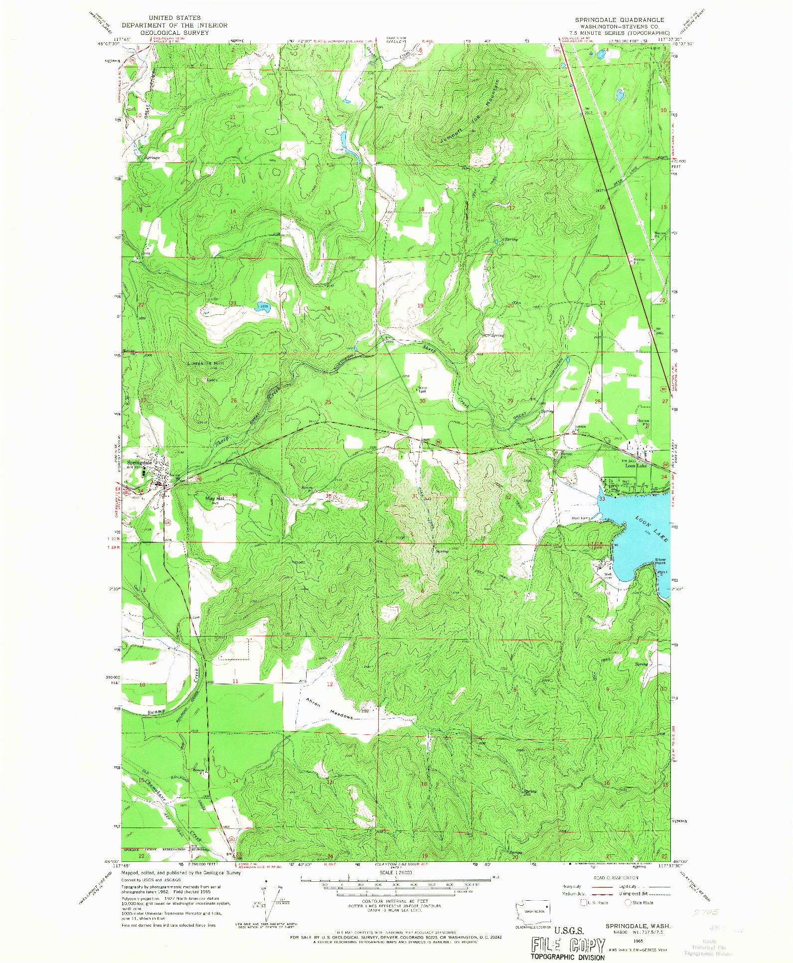 USGS 1:24000-SCALE QUADRANGLE FOR SPRINGDALE, WA 1965