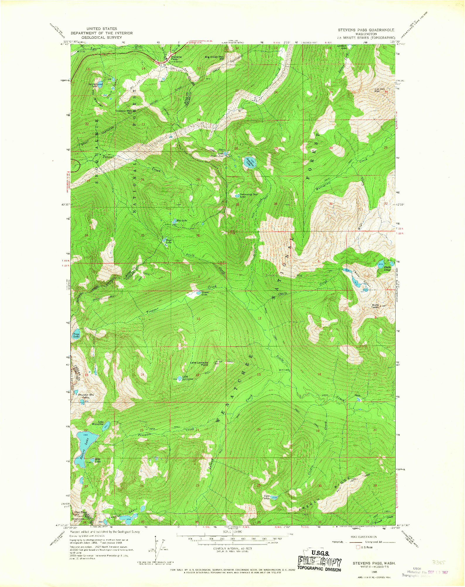 USGS 1:24000-SCALE QUADRANGLE FOR STEVENS PASS, WA 1965