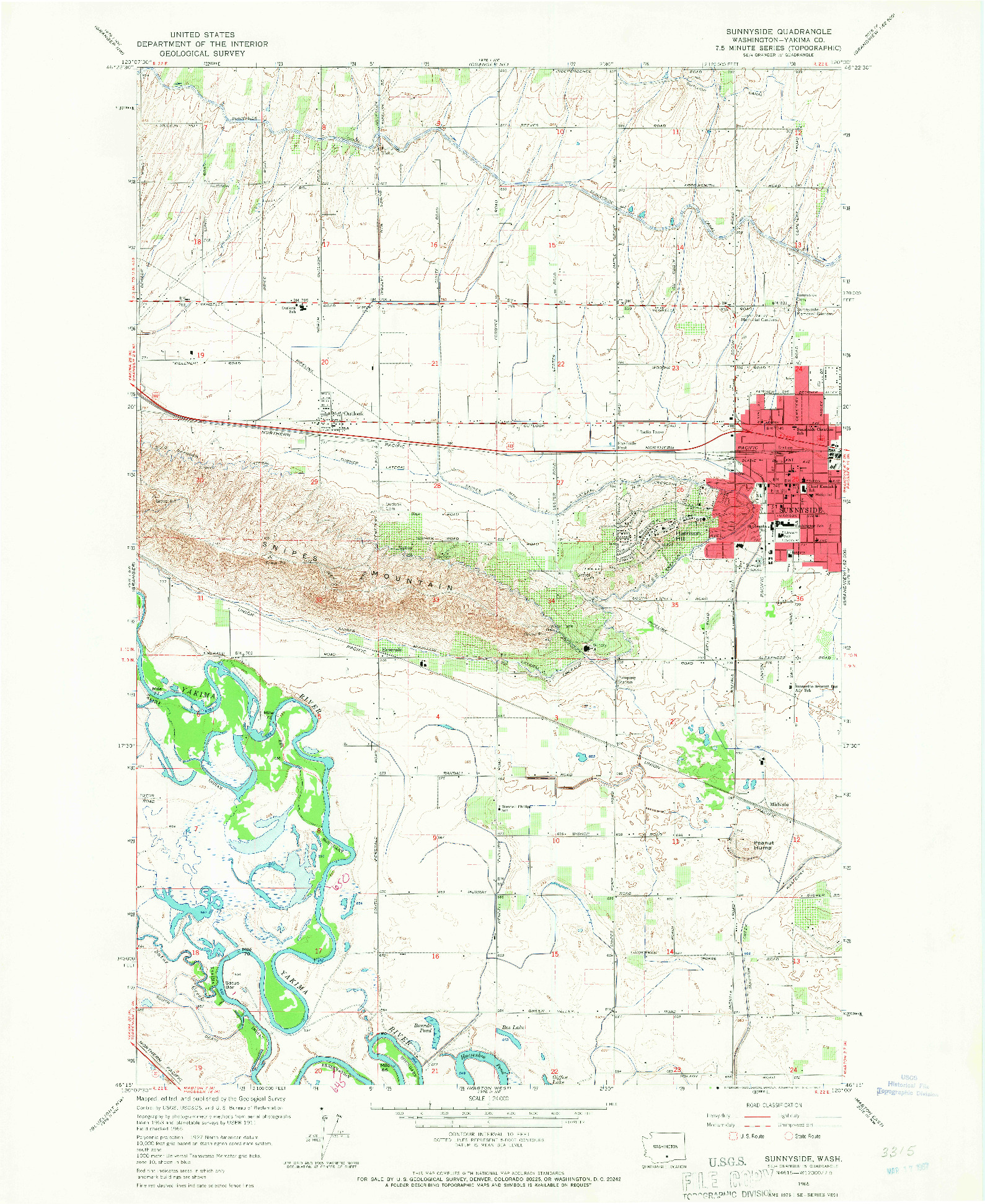 USGS 1:24000-SCALE QUADRANGLE FOR SUNNYSIDE, WA 1965