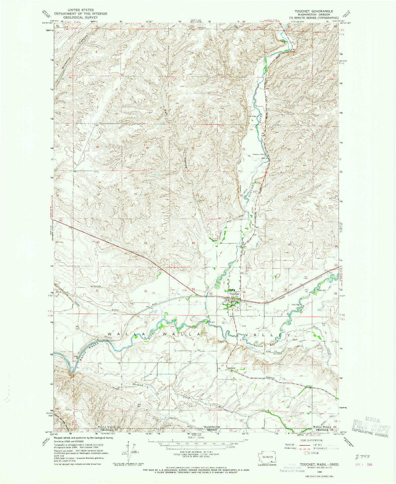 USGS 1:24000-SCALE QUADRANGLE FOR TOUCHET, WA 1966