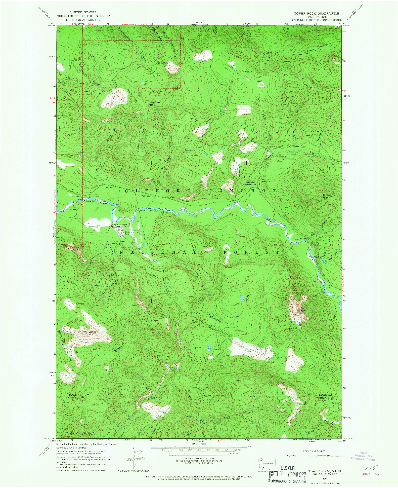 USGS 1:24000-SCALE QUADRANGLE FOR TOWER ROCK, WA 1965