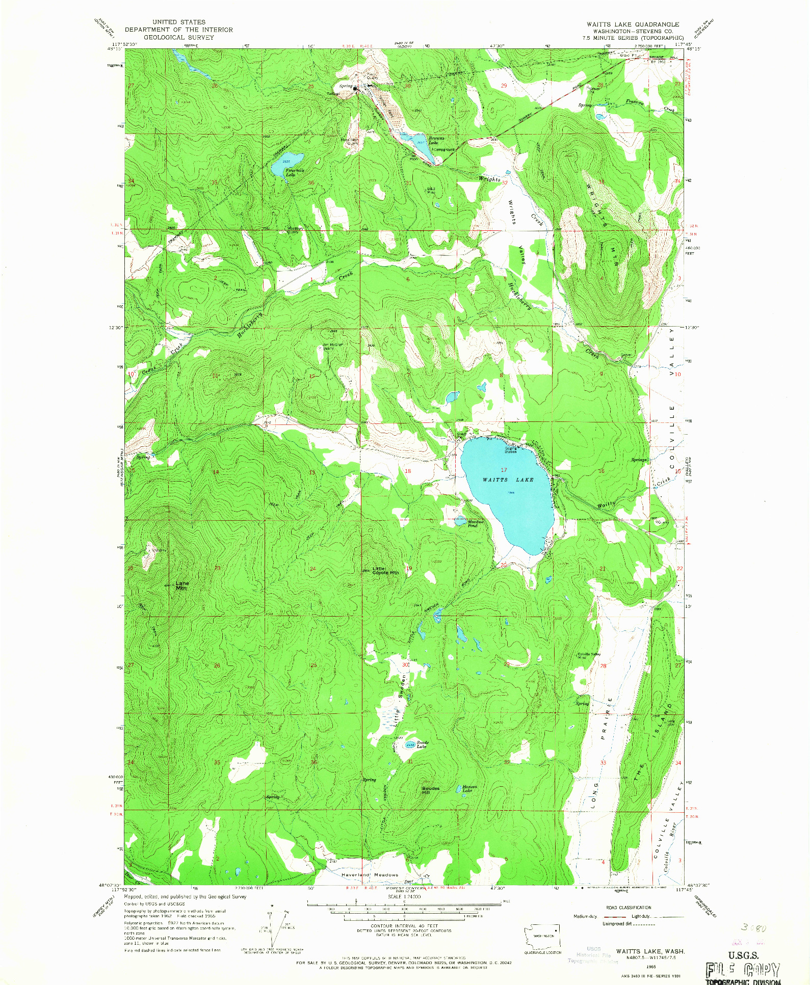 USGS 1:24000-SCALE QUADRANGLE FOR WAITTS LAKE, WA 1965