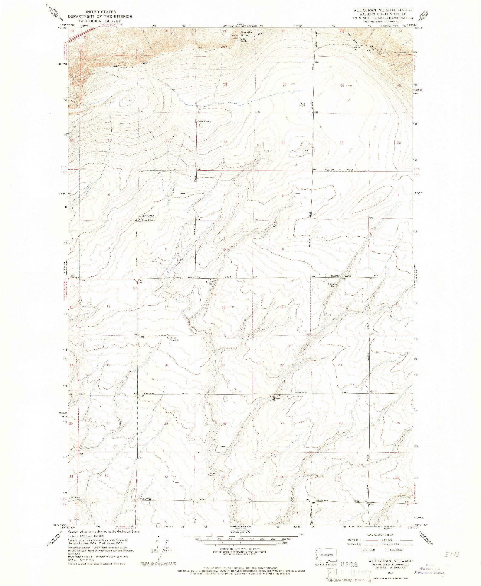 USGS 1:24000-SCALE QUADRANGLE FOR WHITSTRAN NE, WA 1965