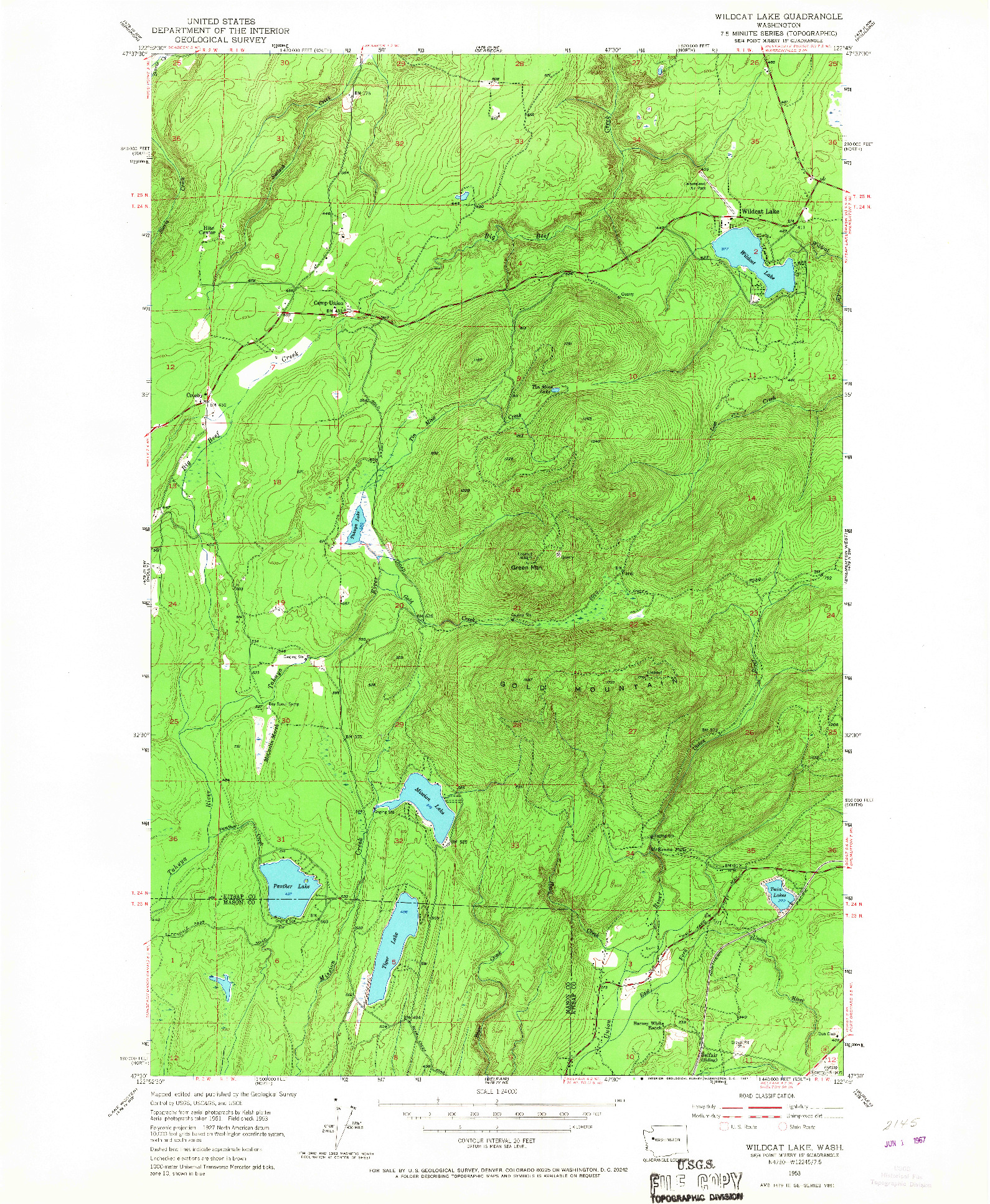 USGS 1:24000-SCALE QUADRANGLE FOR WILDCAT LAKE, WA 1953