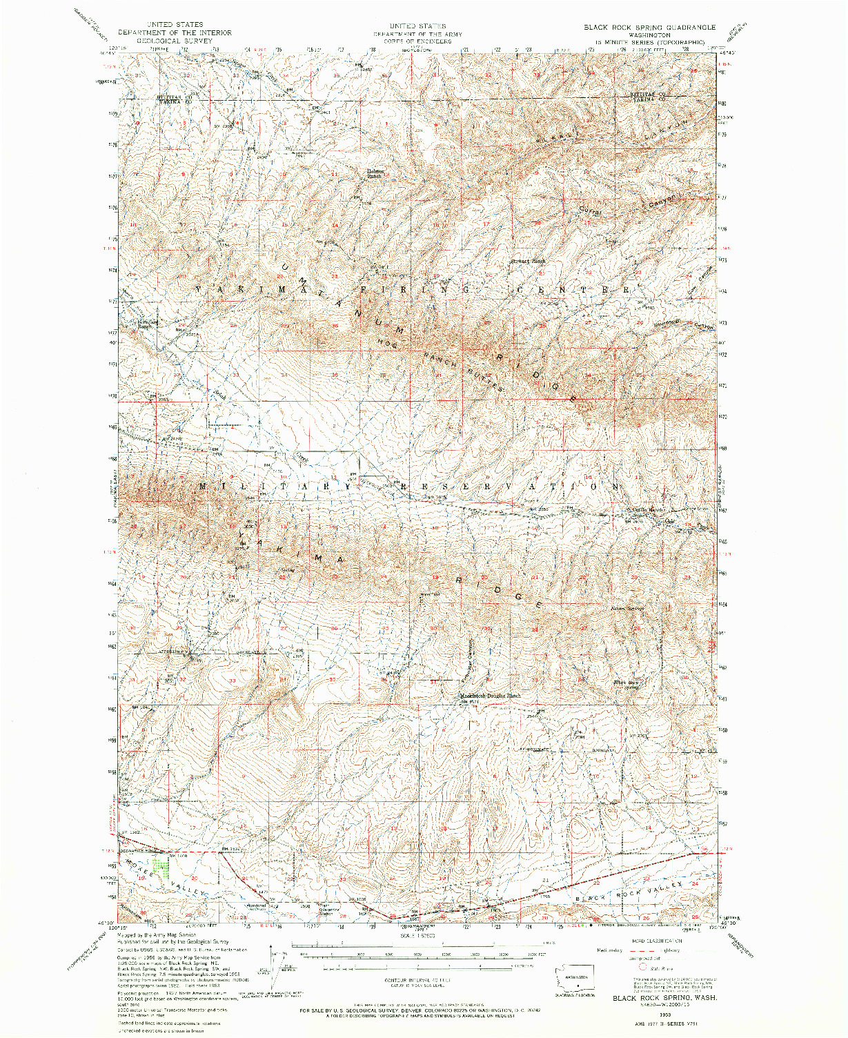 USGS 1:62500-SCALE QUADRANGLE FOR BLACK ROCK SPRING, WA 1953