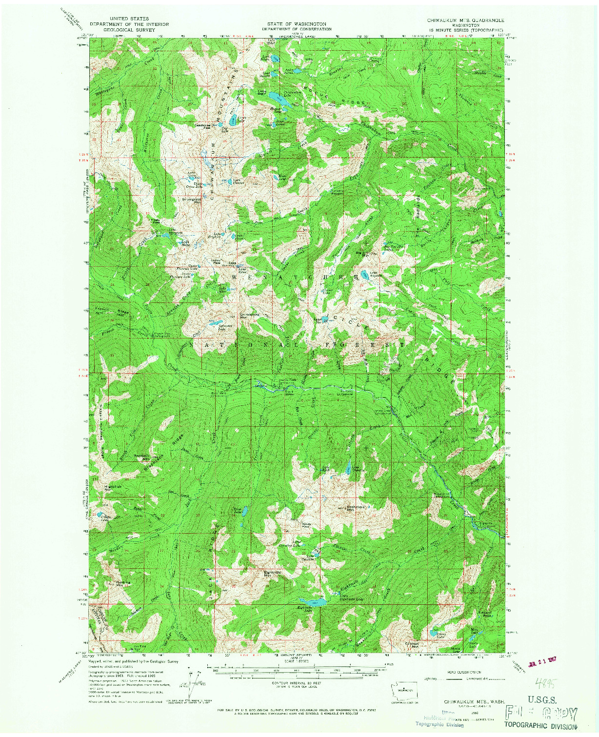 USGS 1:62500-SCALE QUADRANGLE FOR CHIWAUKUM MTS, WA 1965