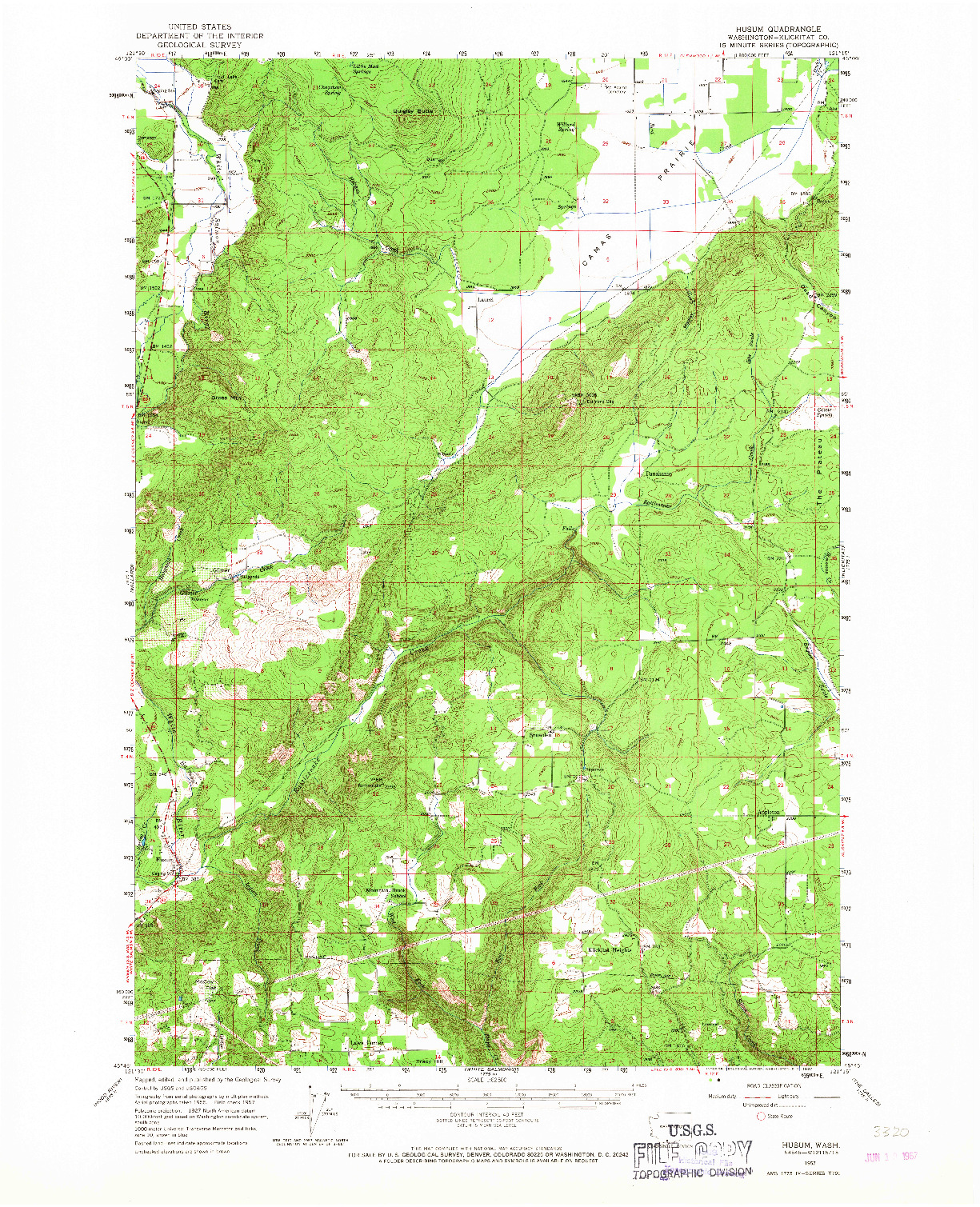 USGS 1:62500-SCALE QUADRANGLE FOR HUSUM, WA 1957