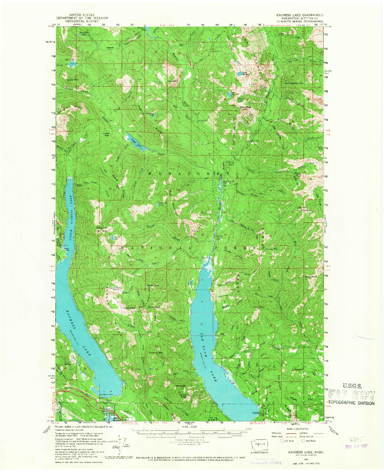 USGS 1:62500-SCALE QUADRANGLE FOR KACHESS LAKE, WA 1961
