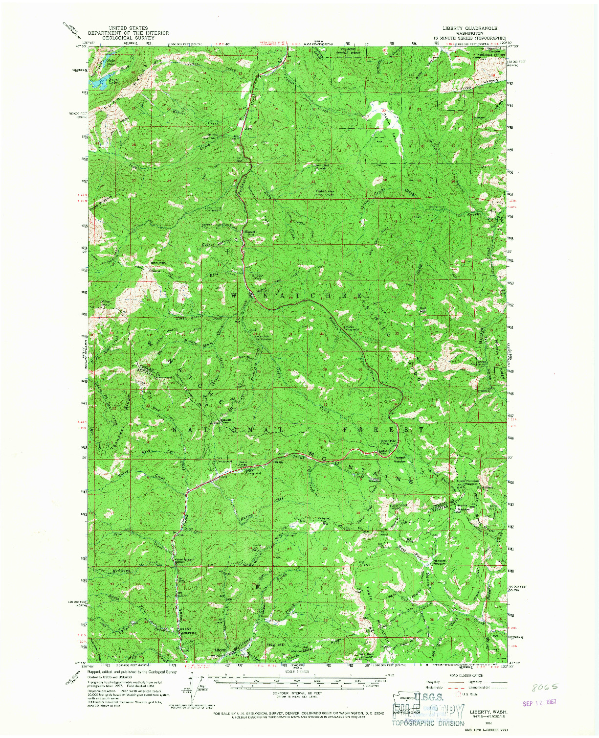 USGS 1:62500-SCALE QUADRANGLE FOR LIBERTY, WA 1961