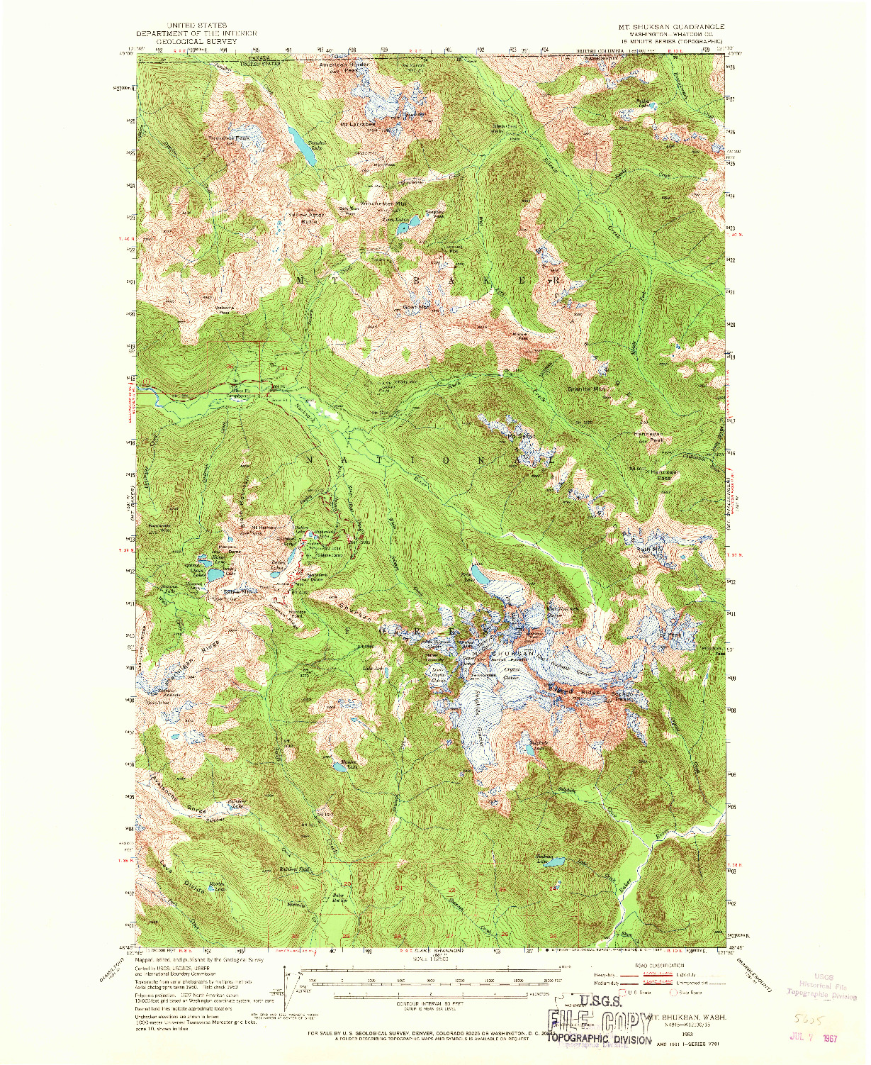 USGS 1:62500-SCALE QUADRANGLE FOR MT SHUKSAN, WA 1953