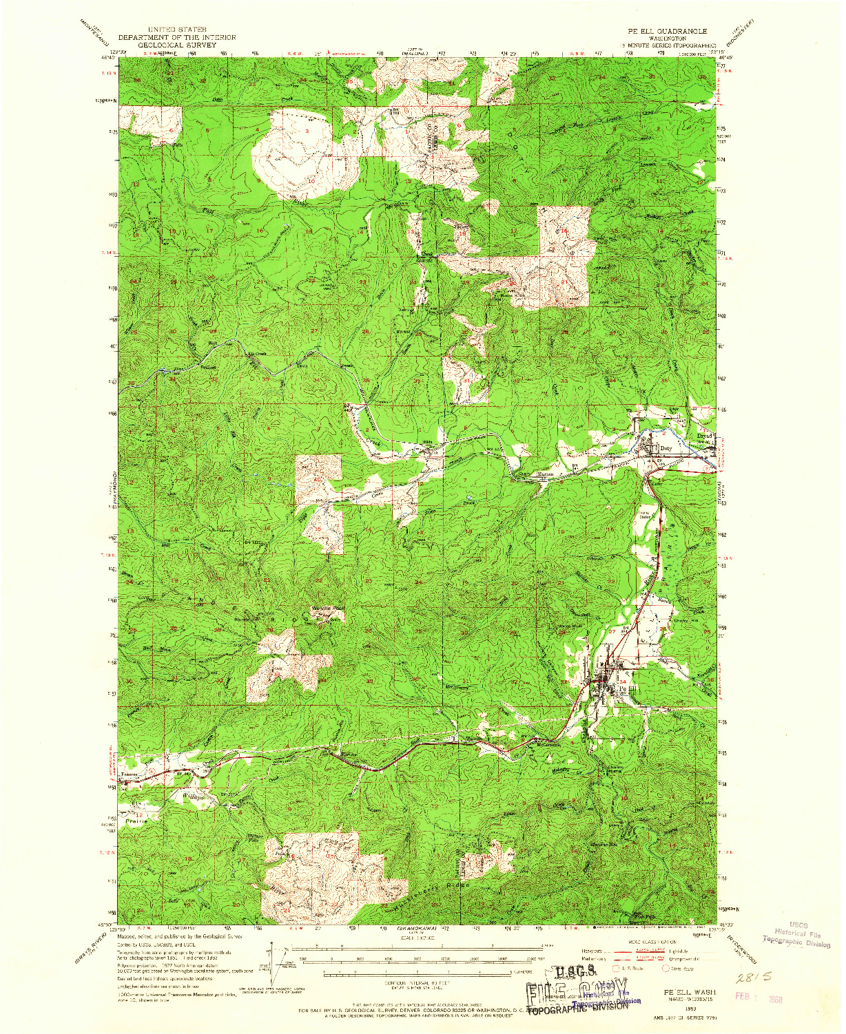 USGS 1:62500-SCALE QUADRANGLE FOR PE ELL, WA 1953