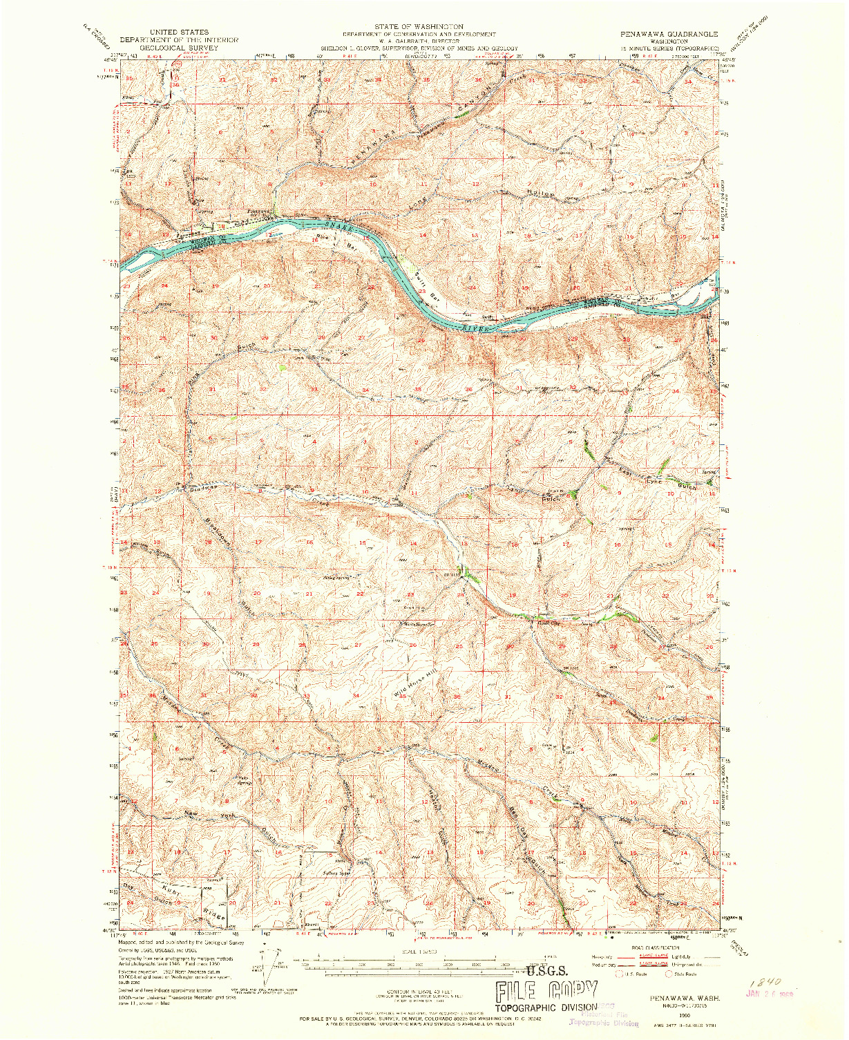 USGS 1:62500-SCALE QUADRANGLE FOR PENAWAWA, WA 1950