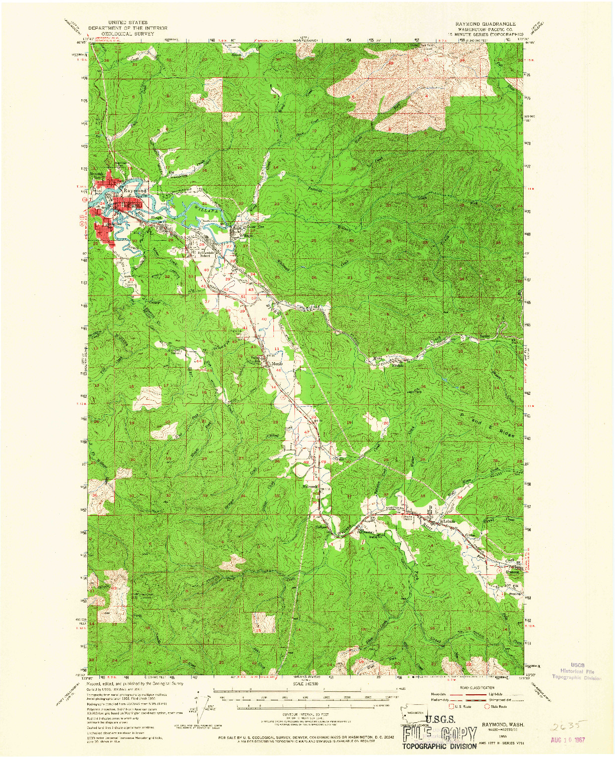 USGS 1:62500-SCALE QUADRANGLE FOR RAYMOND, WA 1955