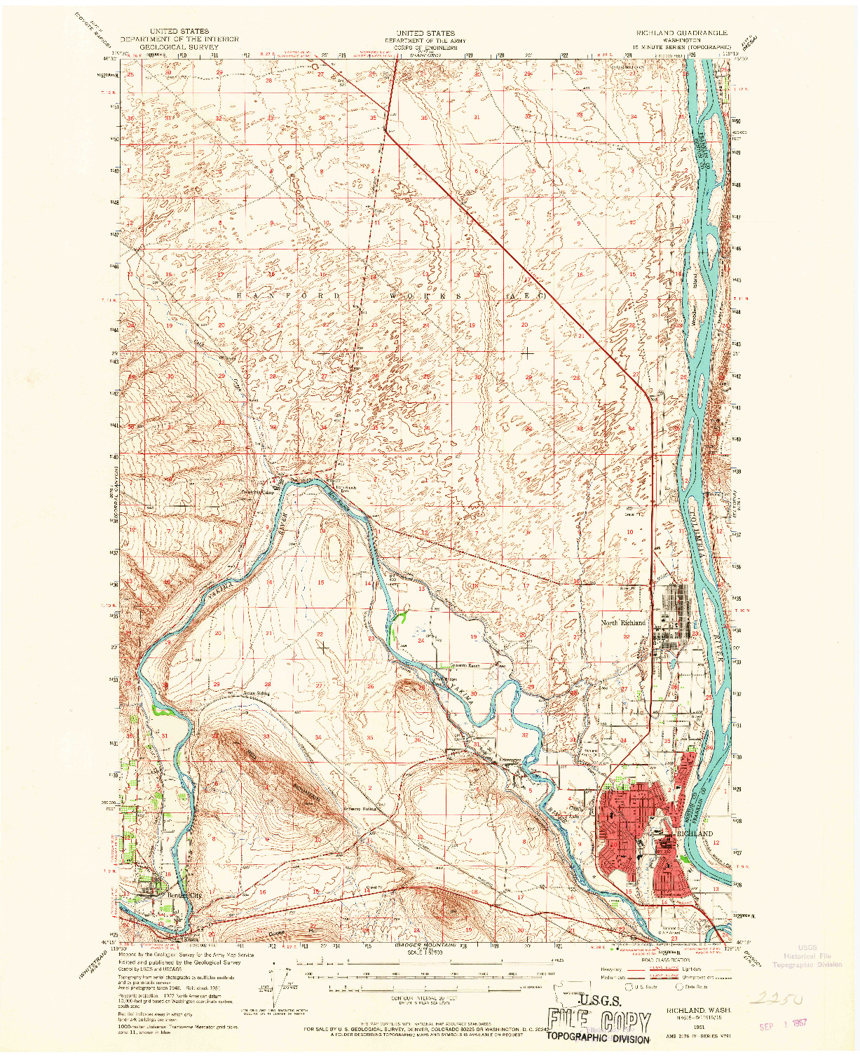 USGS 1:62500-SCALE QUADRANGLE FOR RICHLAND, WA 1951