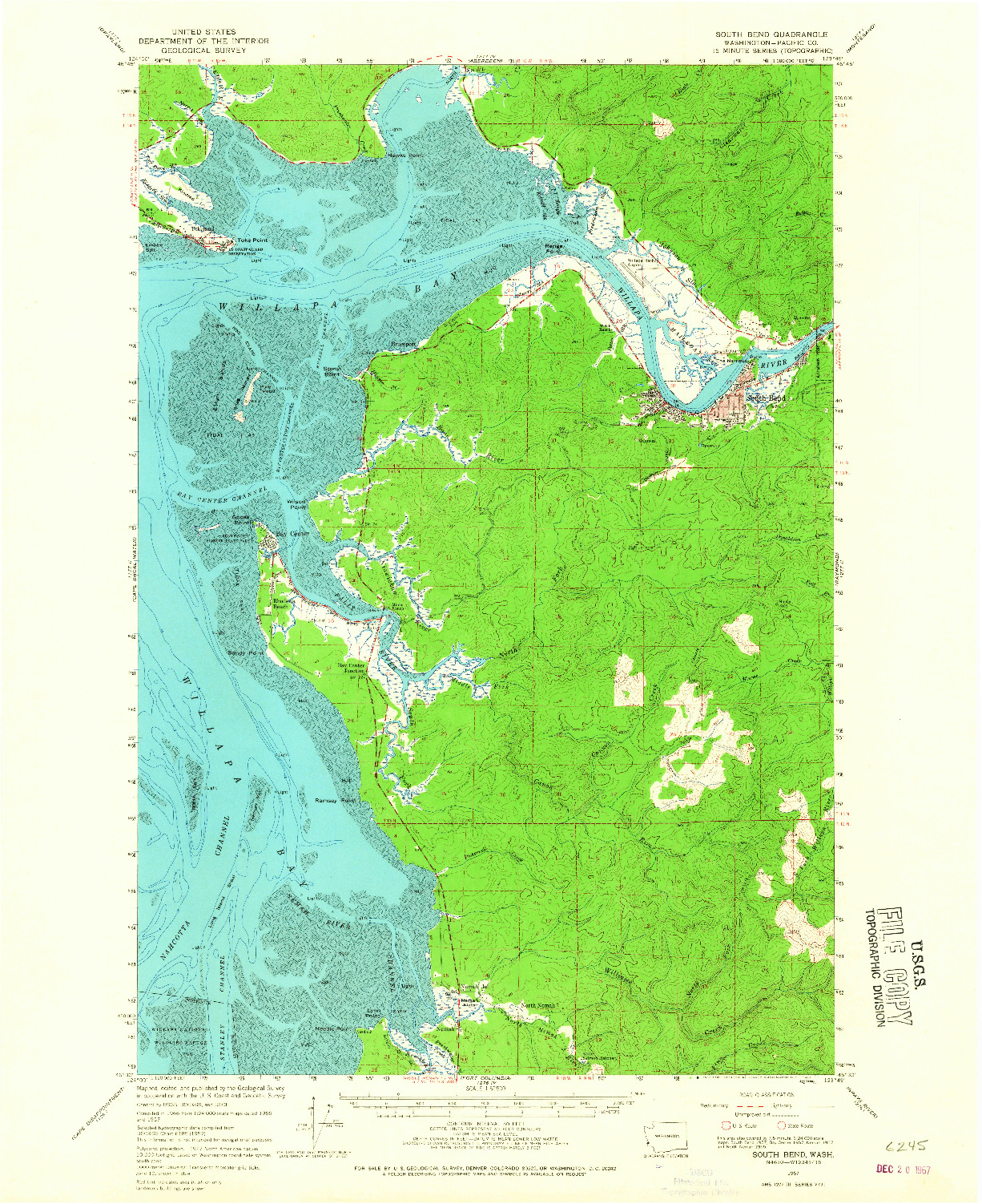 USGS 1:62500-SCALE QUADRANGLE FOR SOUTH BEND, WA 1957