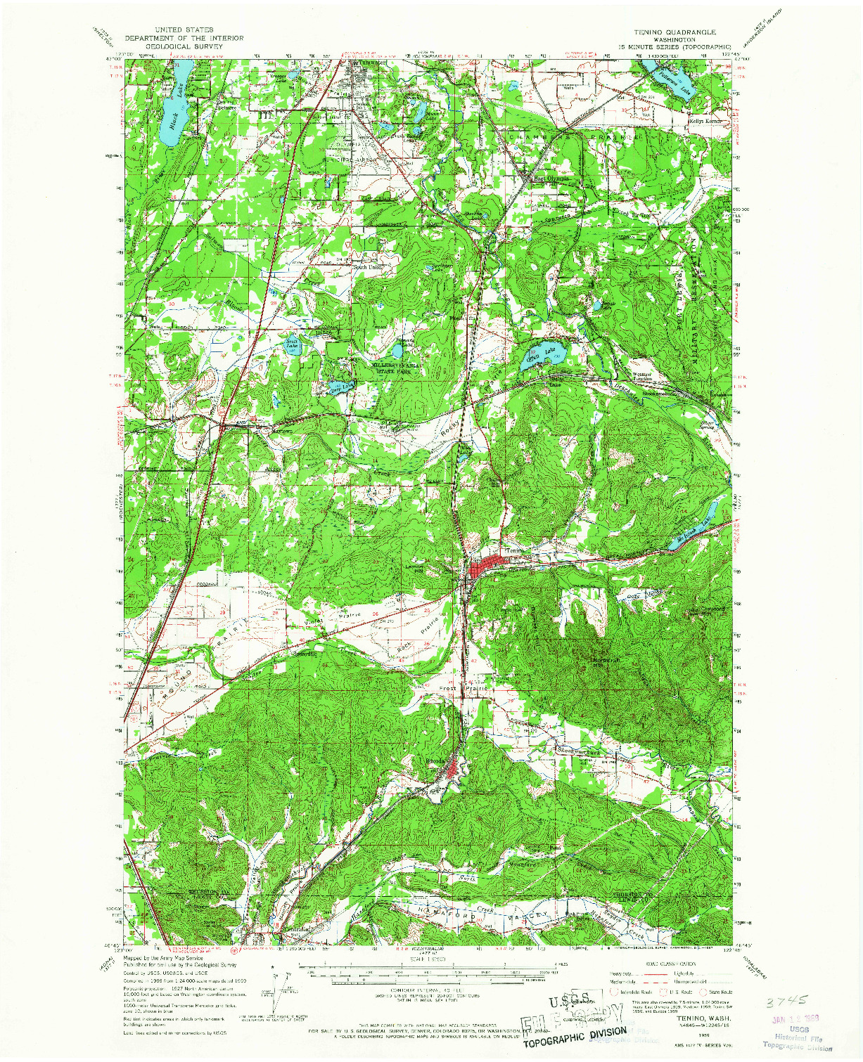 USGS 1:62500-SCALE QUADRANGLE FOR TENINO, WA 1959