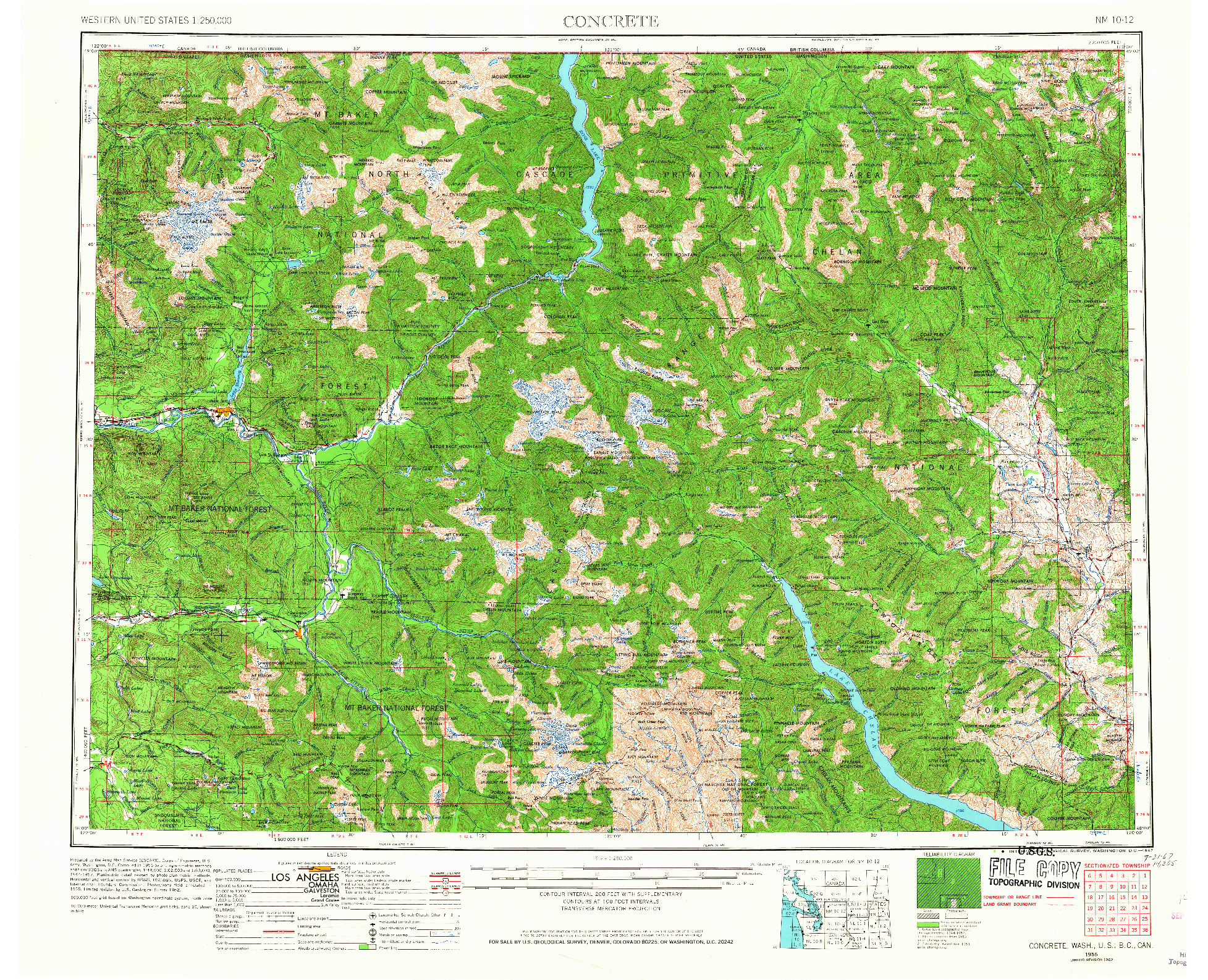 USGS 1:250000-SCALE QUADRANGLE FOR CONCRETE, WA 1955