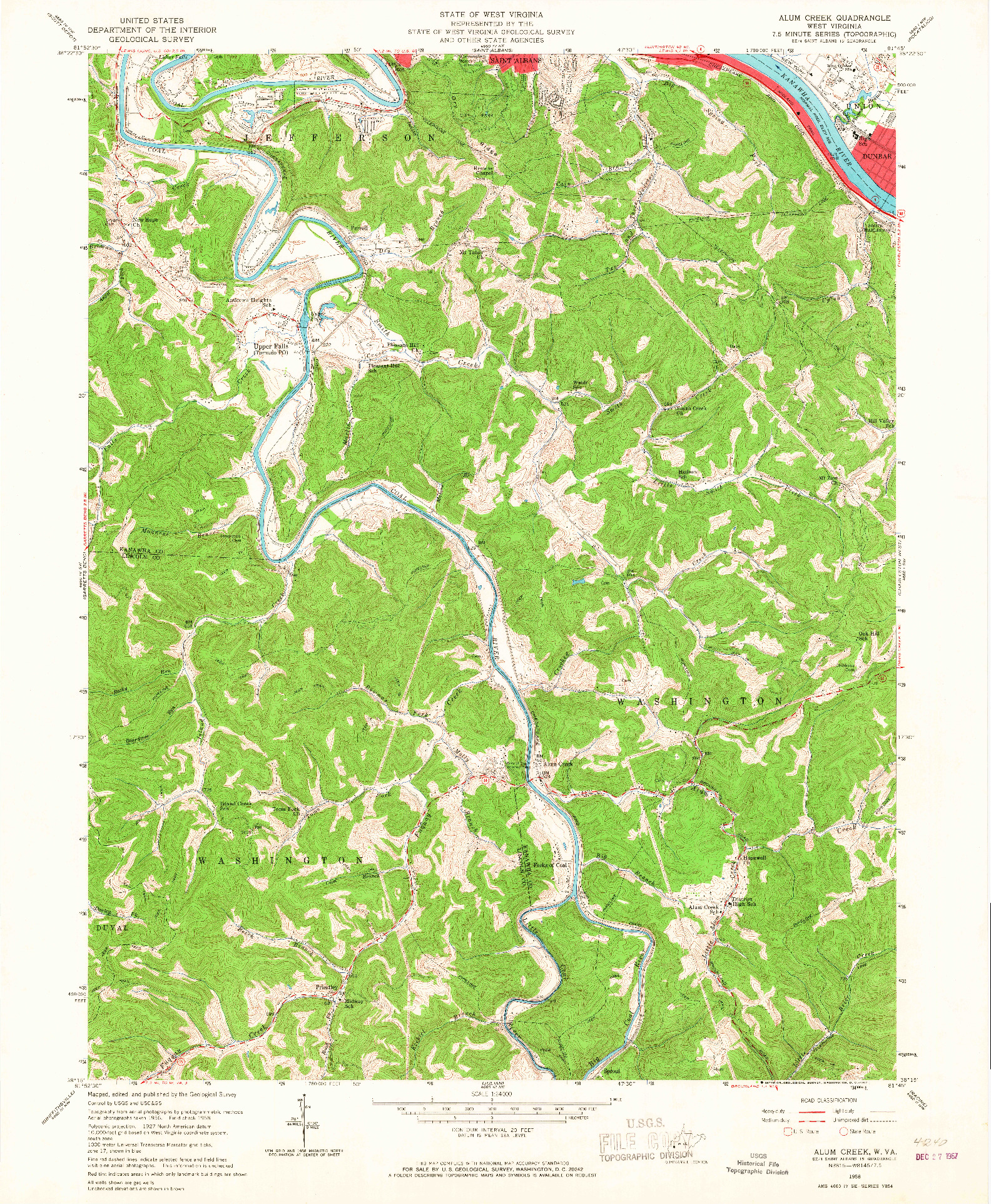 USGS 1:24000-SCALE QUADRANGLE FOR ALUM CREEK, WV 1958