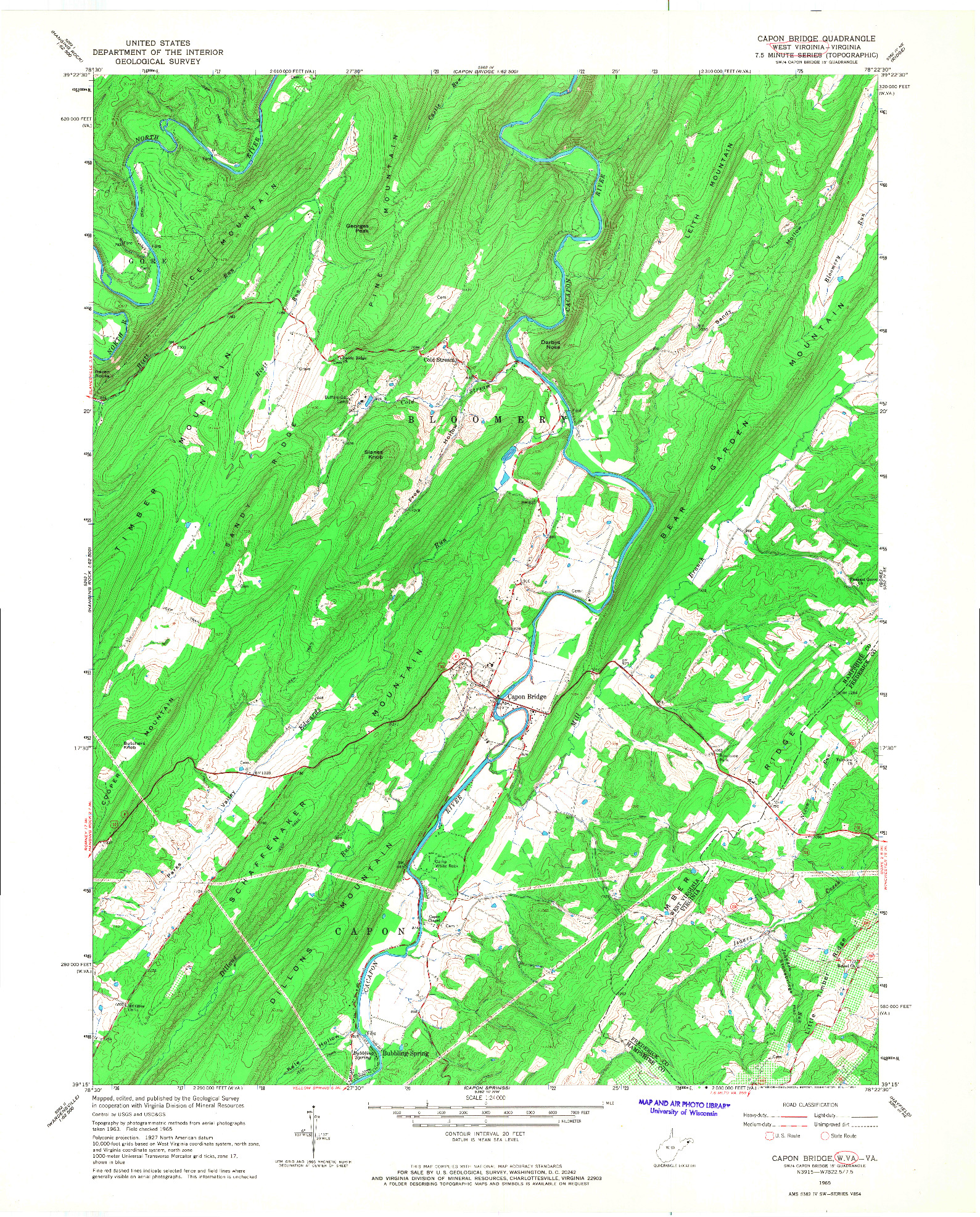 USGS 1:24000-SCALE QUADRANGLE FOR CAPON BRIDGE, WV 1965