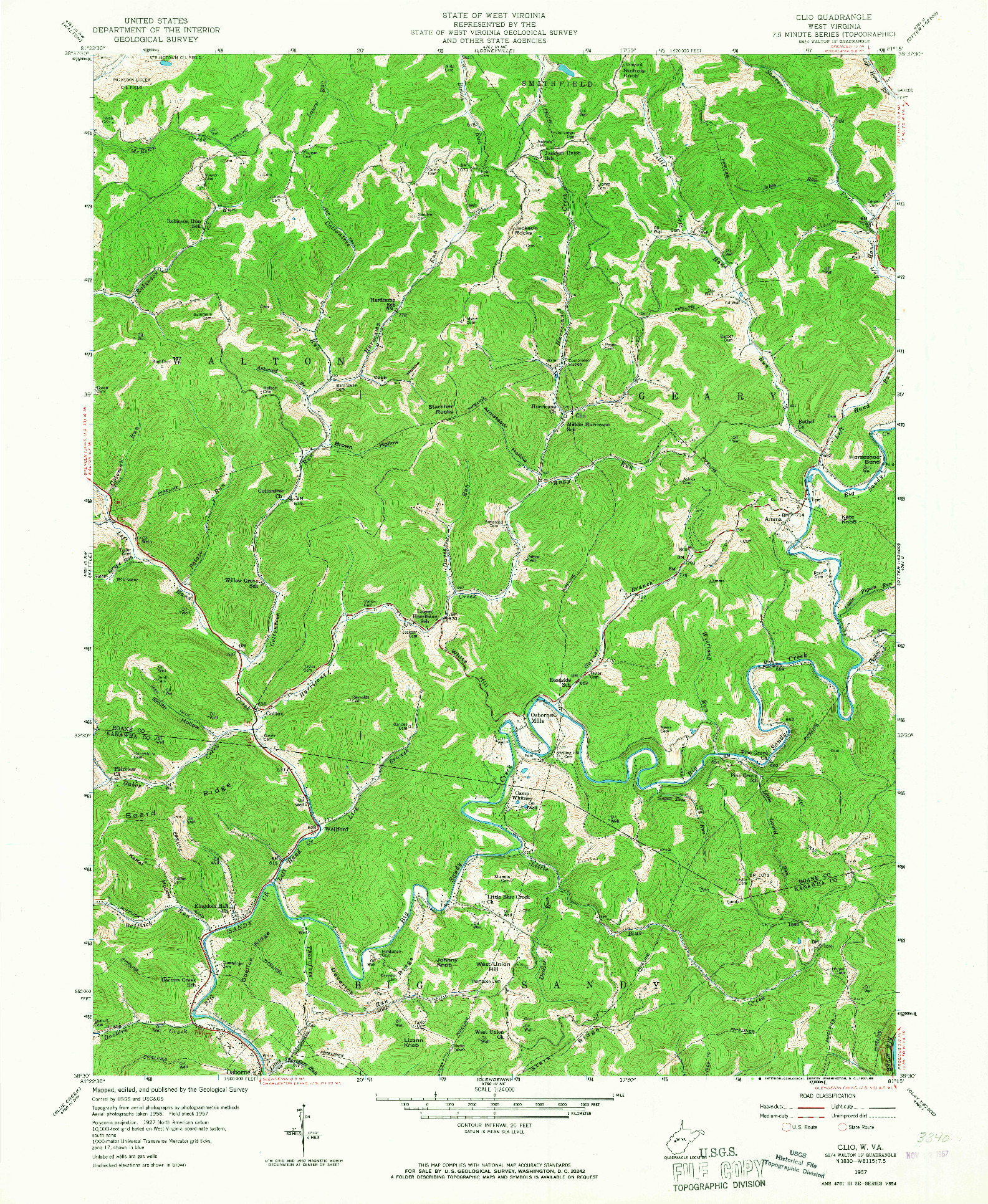 USGS 1:24000-SCALE QUADRANGLE FOR CLIO, WV 1957