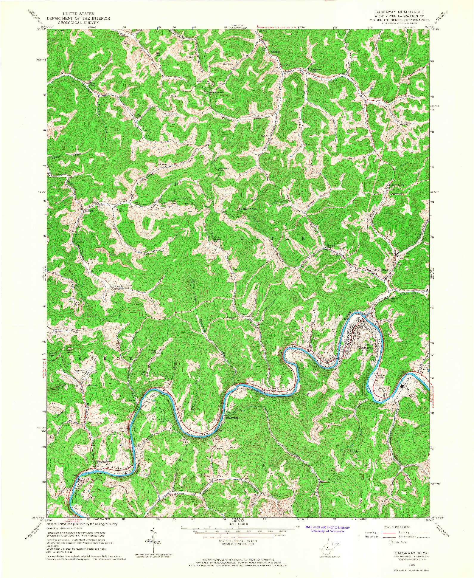 USGS 1:24000-SCALE QUADRANGLE FOR GASSAWAY, WV 1965