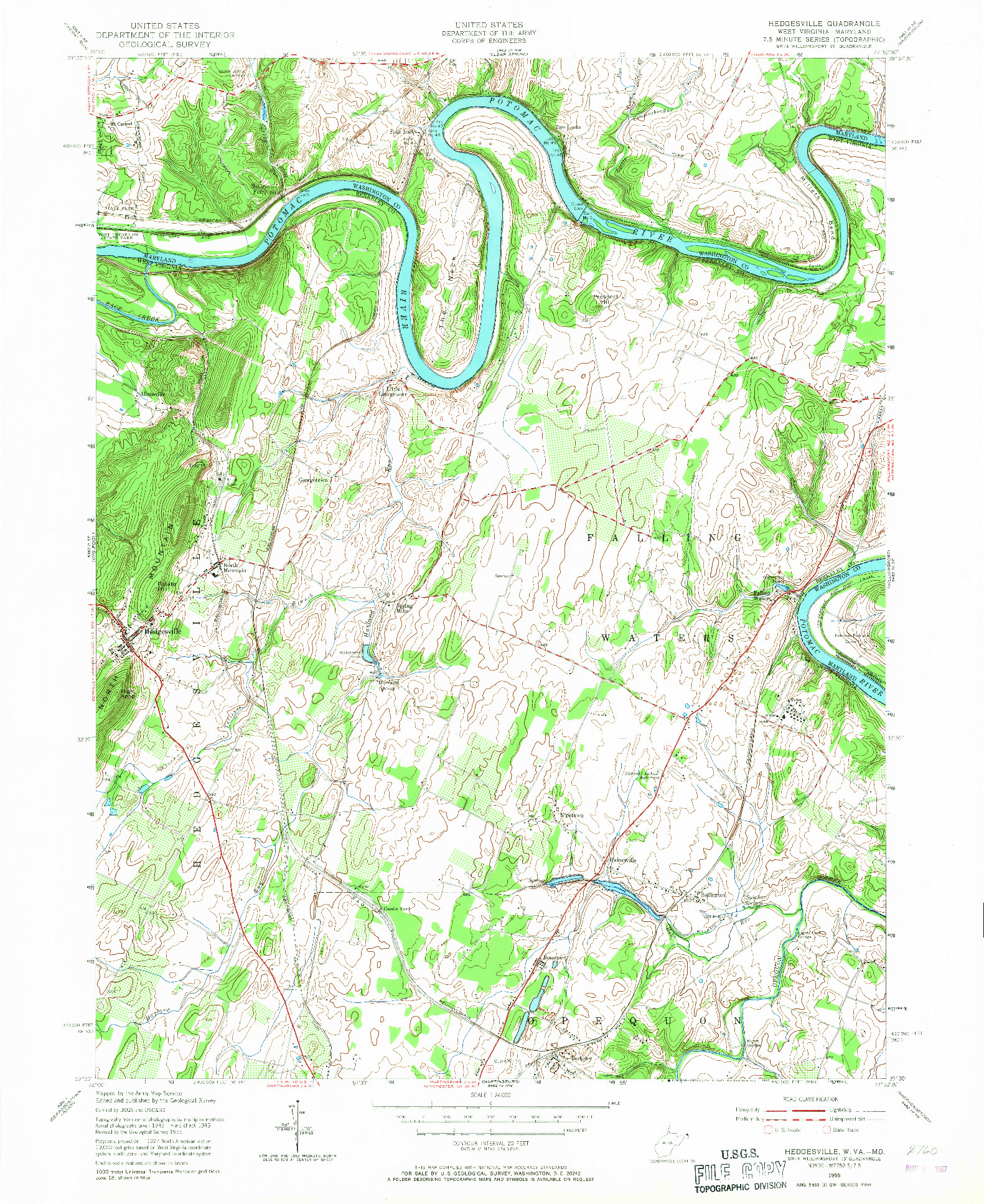 USGS 1:24000-SCALE QUADRANGLE FOR HEDGESVILLE, WV 1955