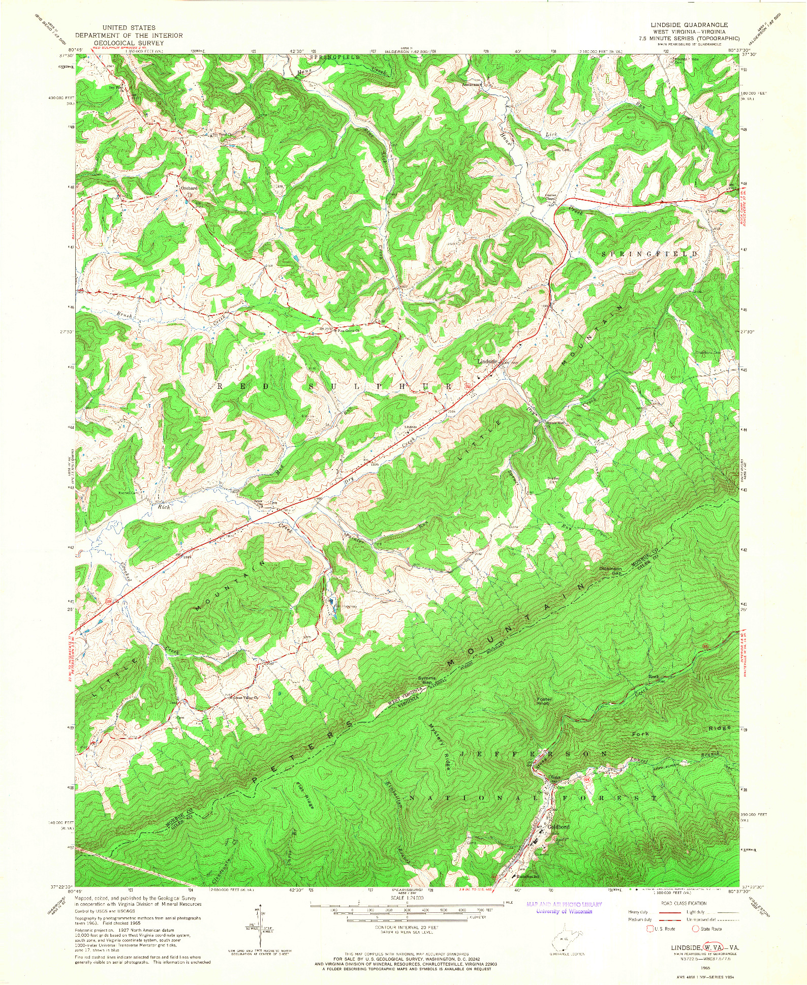 USGS 1:24000-SCALE QUADRANGLE FOR LINDSIDE, WV 1965