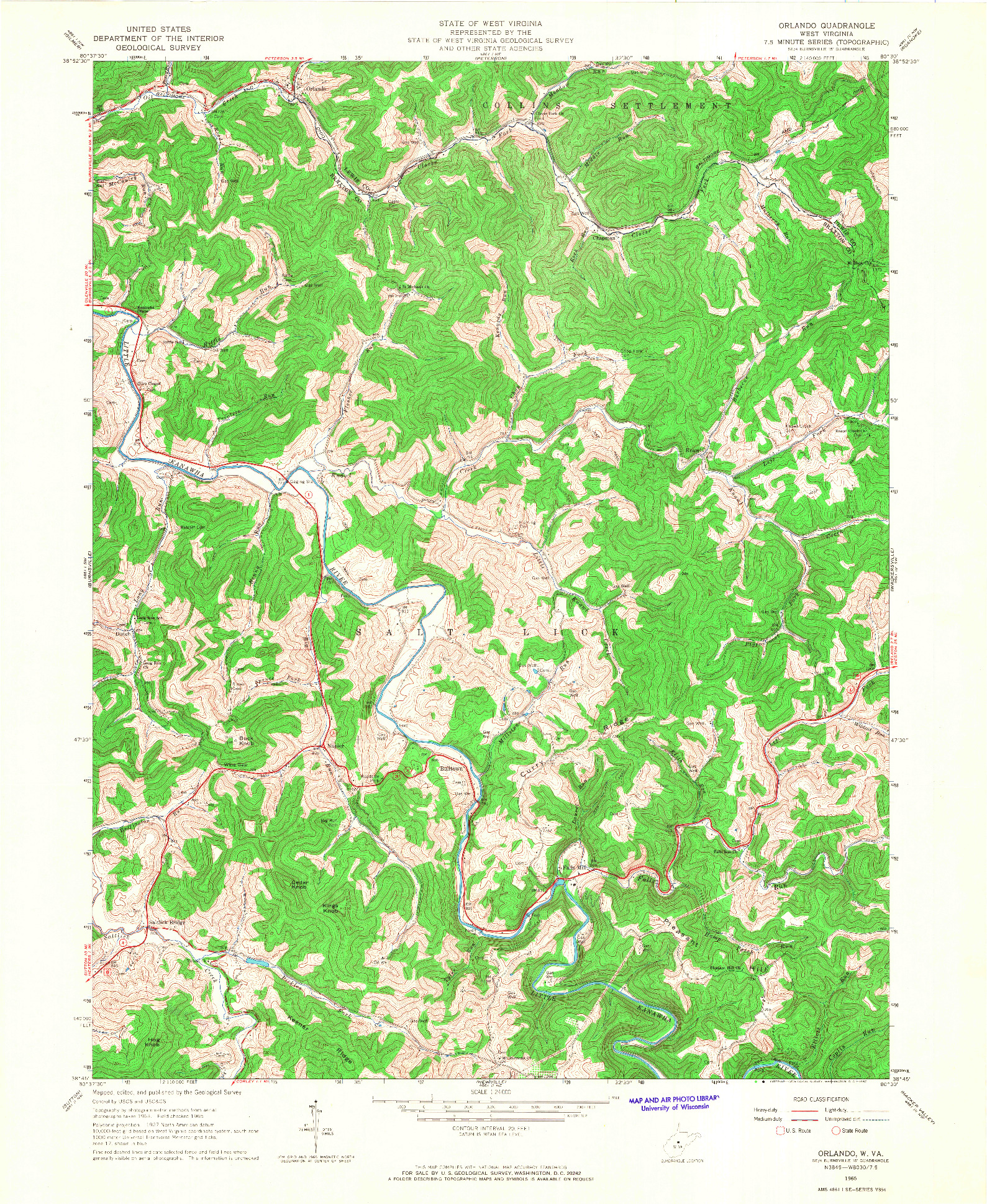 USGS 1:24000-SCALE QUADRANGLE FOR ORLANDO, WV 1965