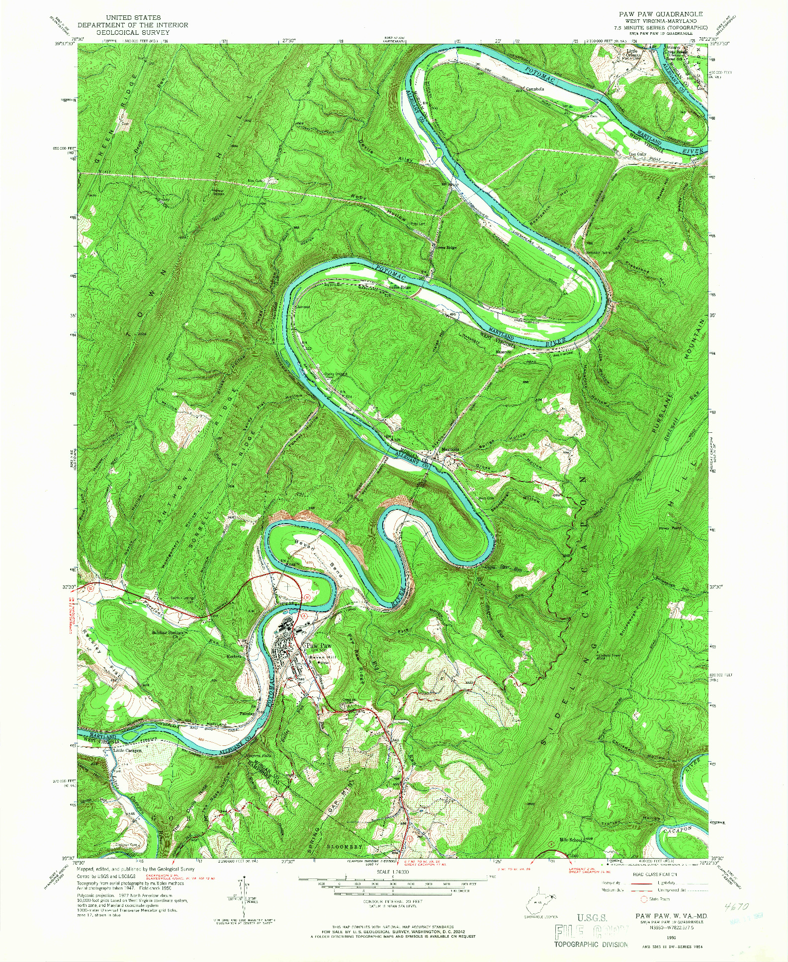 USGS 1:24000-SCALE QUADRANGLE FOR PAW PAW, WV 1950