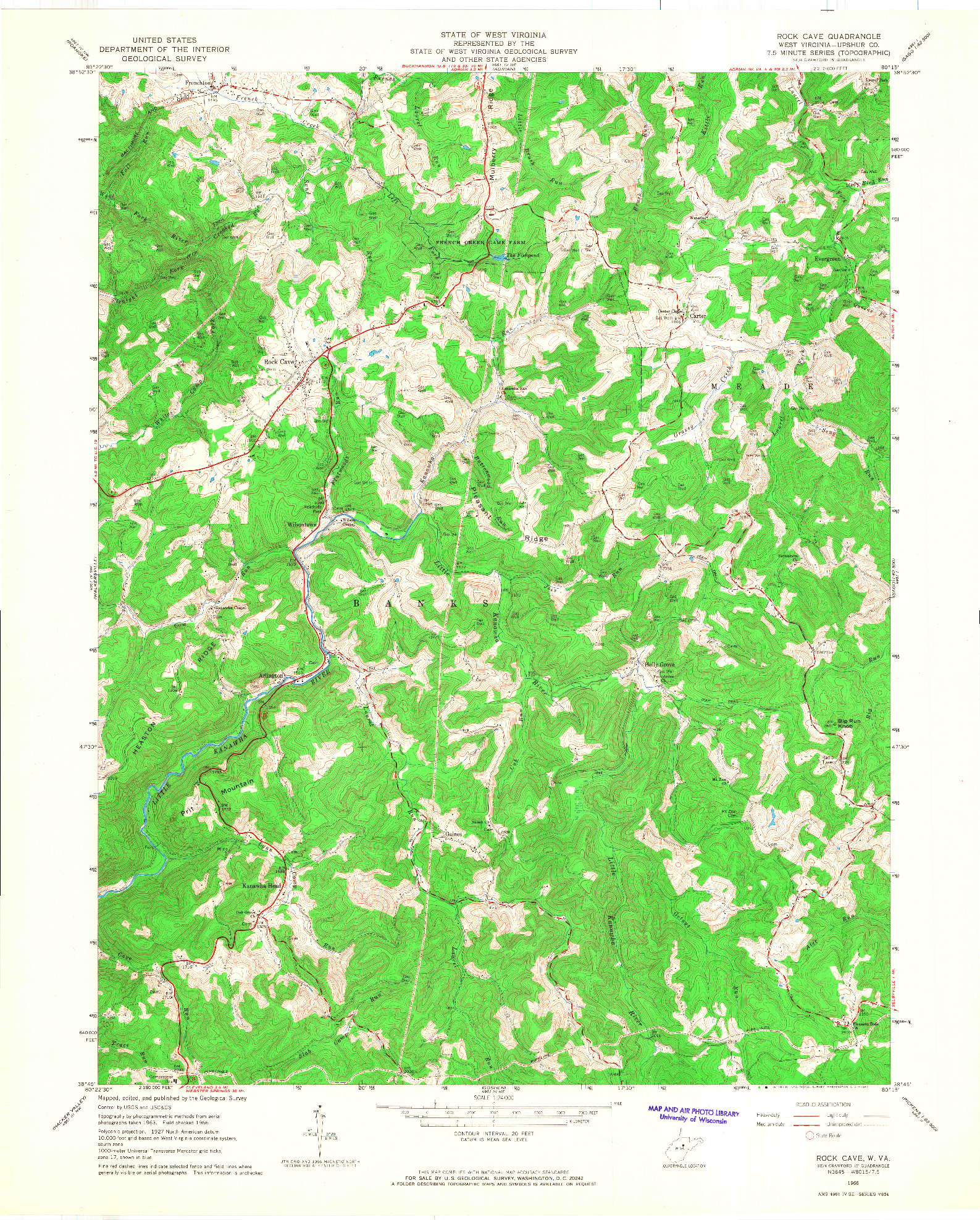 USGS 1:24000-SCALE QUADRANGLE FOR ROCK CAVE, WV 1966